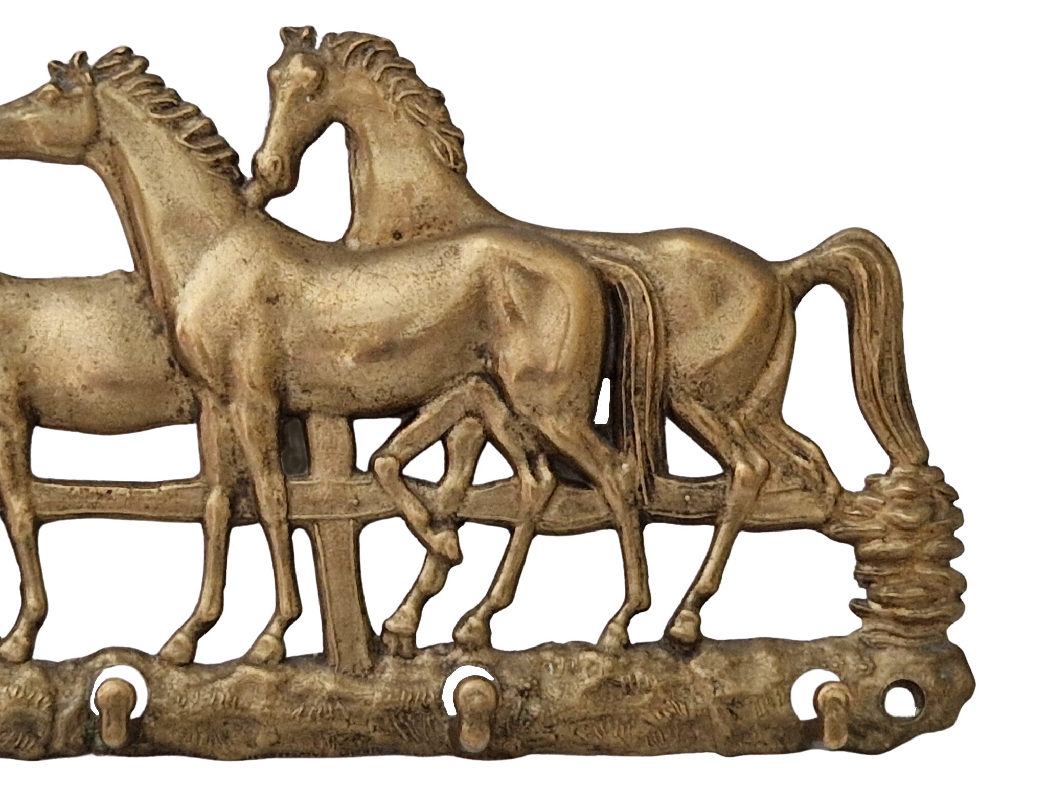 Brass Horses Key Hooks, Vintage Key Display Rack, Equestrian Wall Hanging Decor