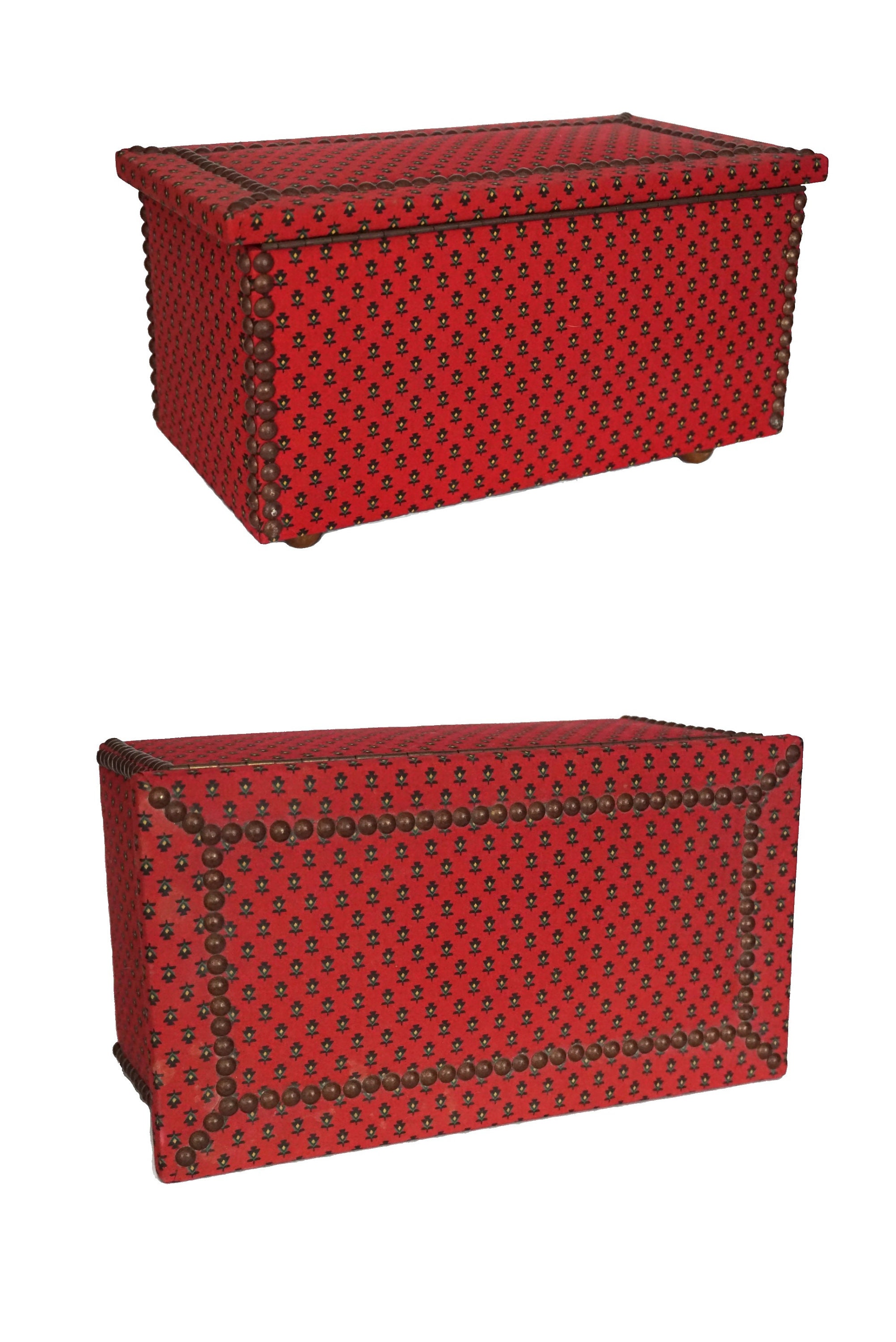 French Wooden Chest Keepsake Box, Large Fabric Covered Jewelry Box