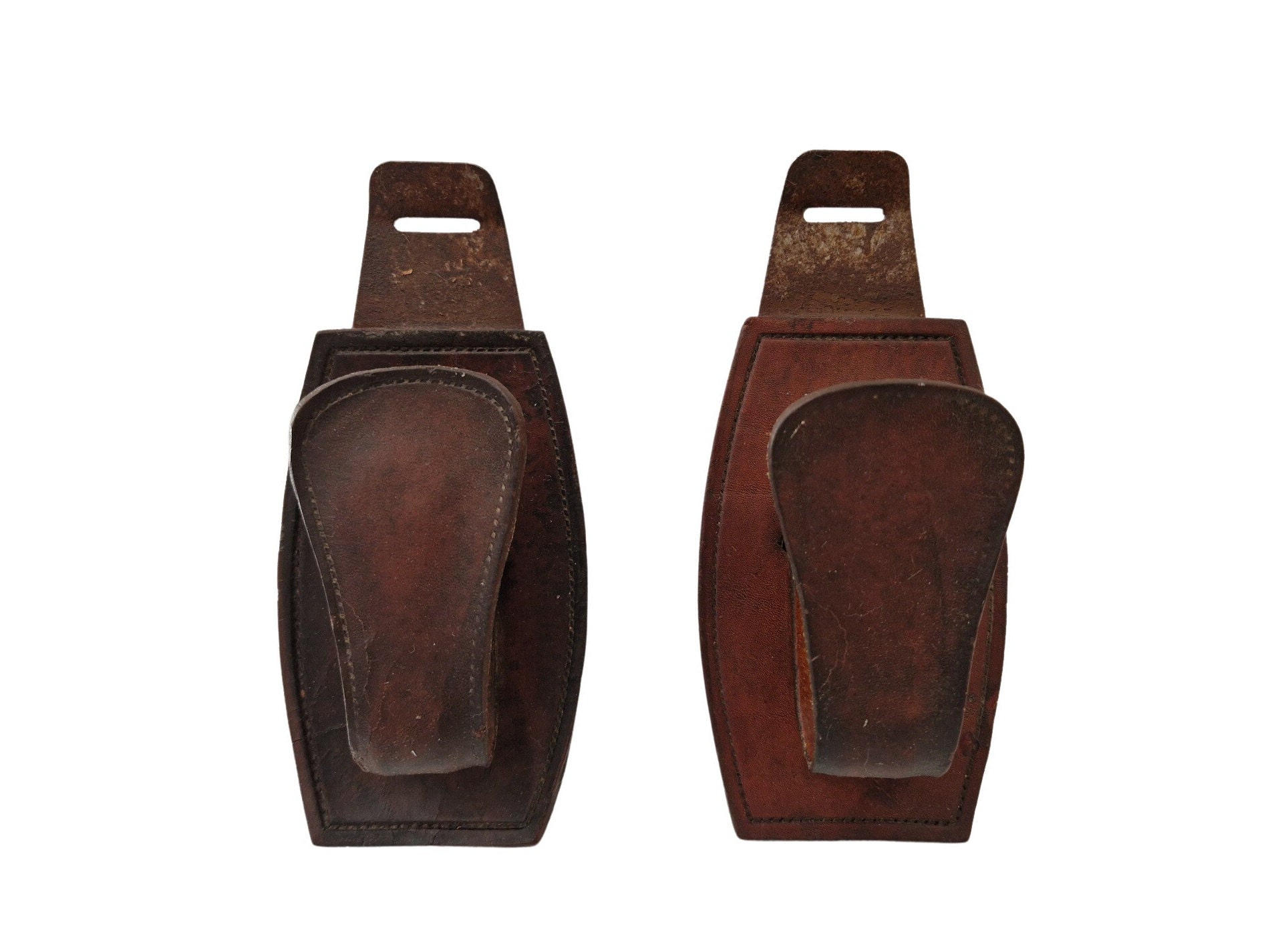 Vintage Leather Rifle Wall Mount Brackets, Pair of Gun Rack Hooks