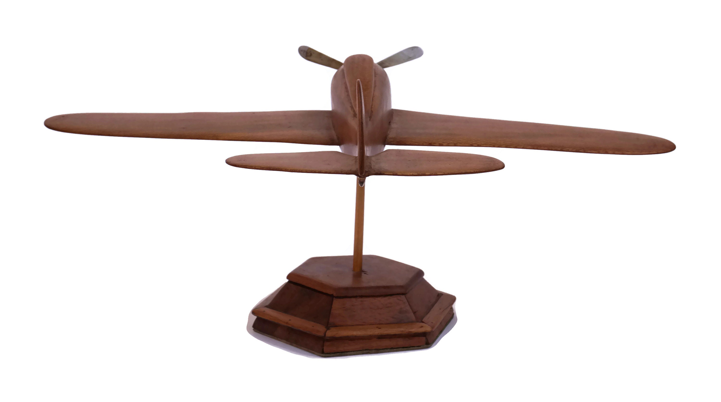 Art Deco Wooden Plane Sculpture, Vintage Desk Model Airplane