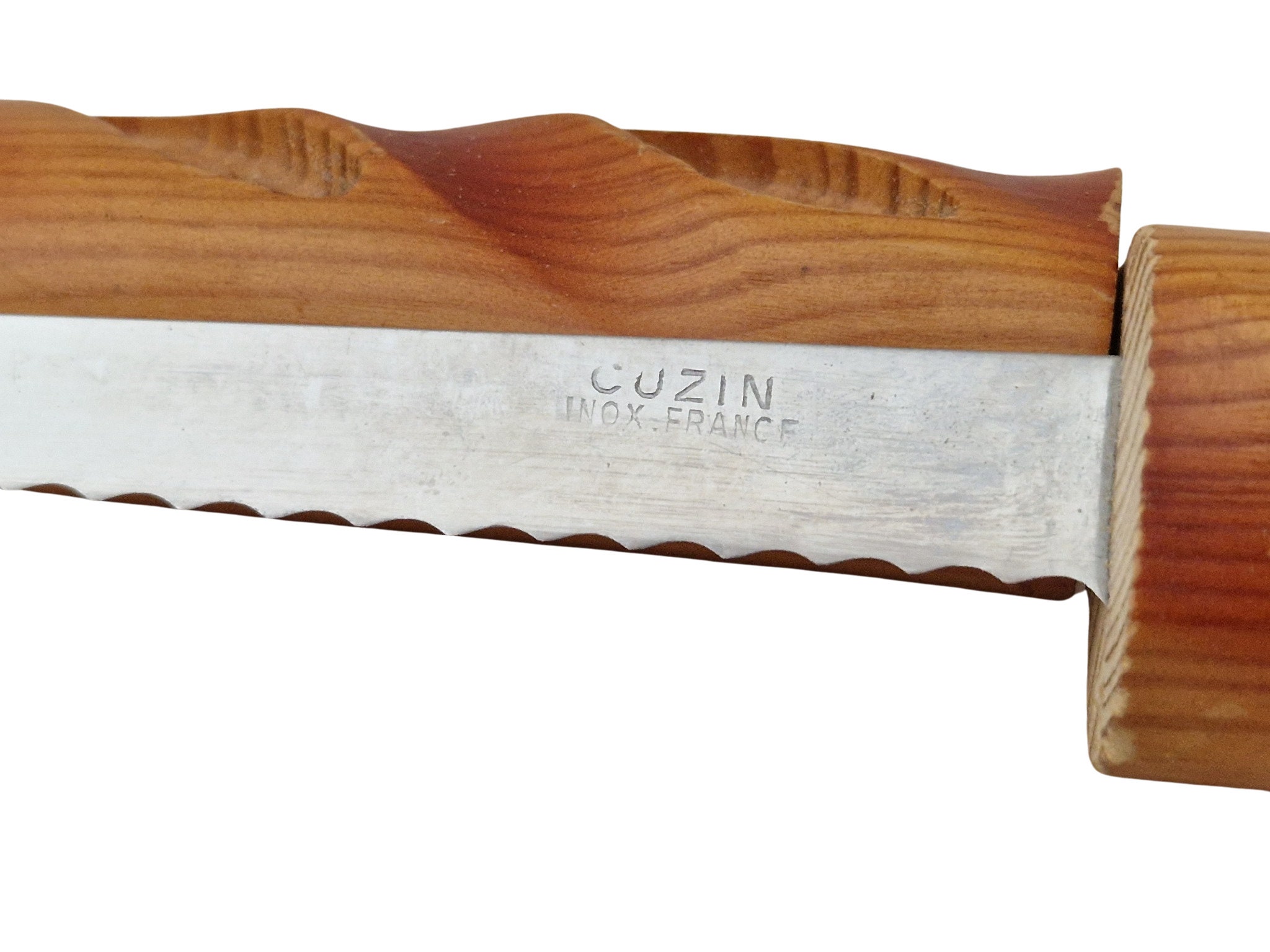 Small Wooden Bread Knife by Cuzin, Serrated Baguette Slicer and Cutter