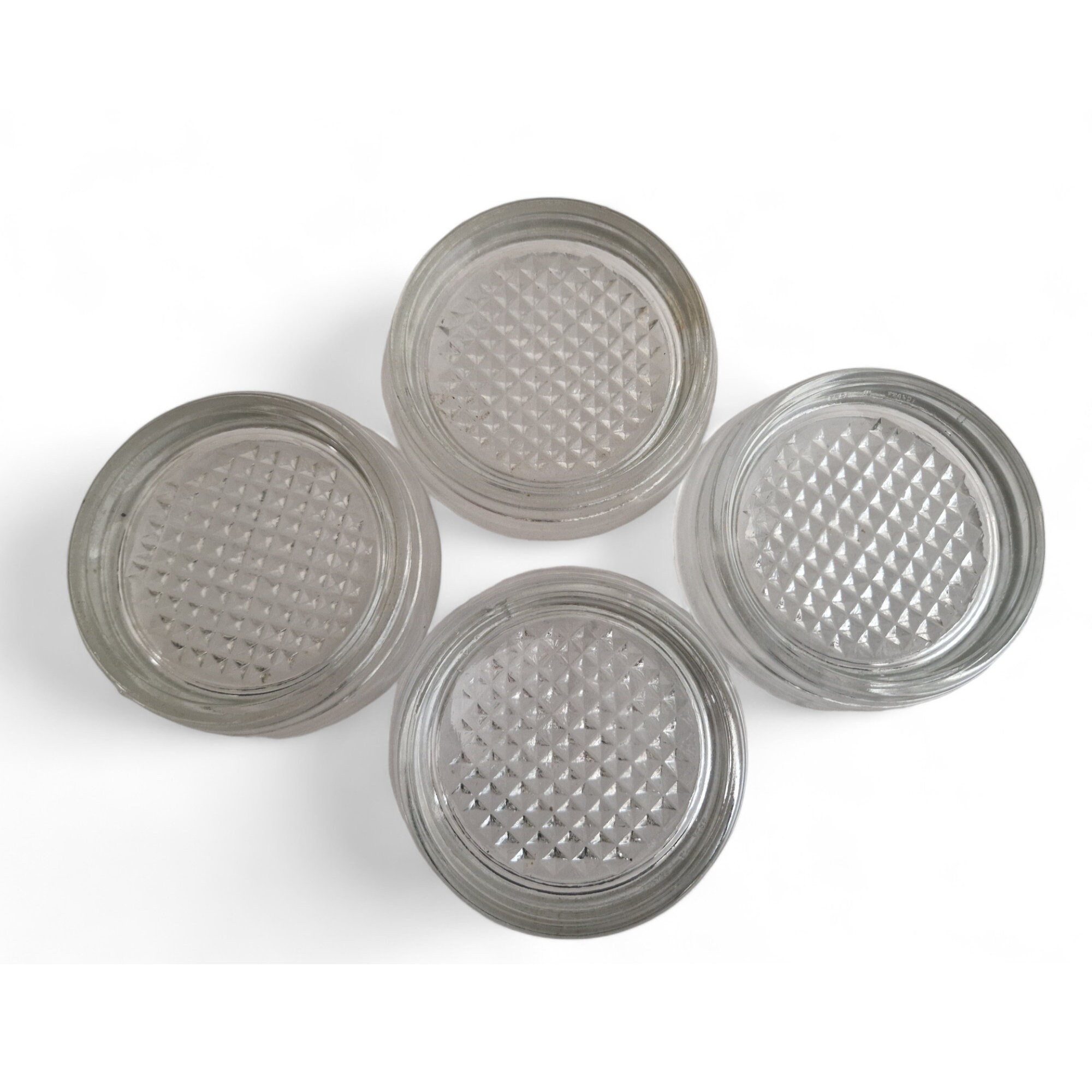 Antique French Glass Furniture Coasters, Set of 4, Large Table Leg