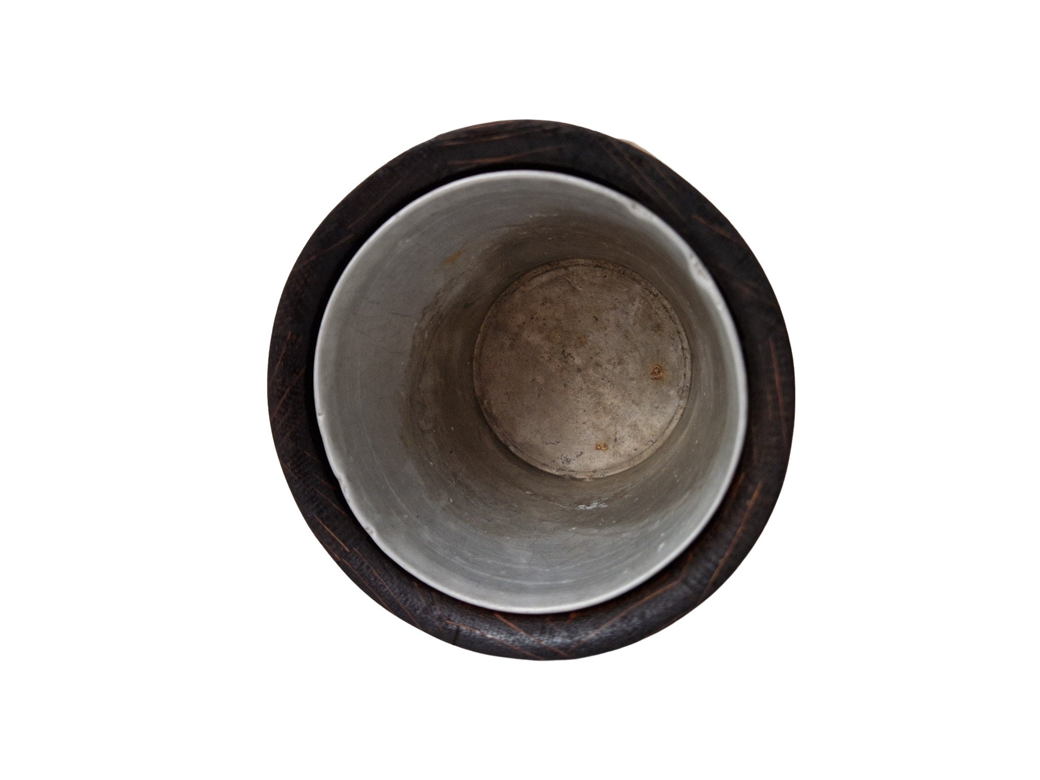 French Wood and Copper Ice Bucket, Wooden Oak Barrel by Geraud Lafitte