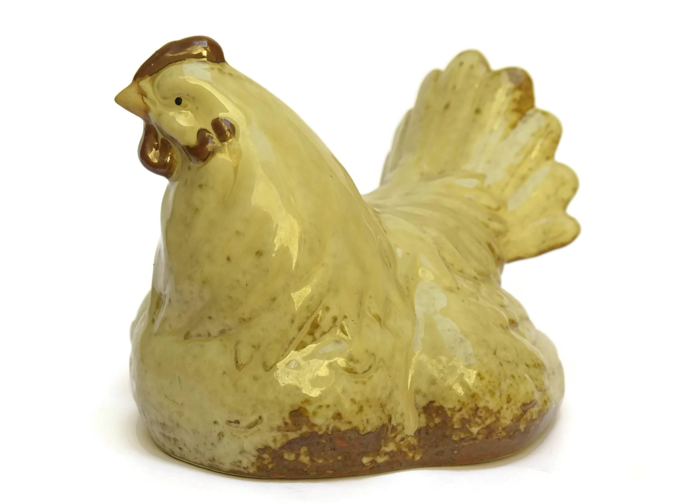 Large French Hen Figurine. Rustic Cottage Kitchen Decor. Ceramic