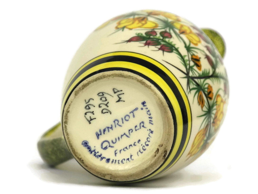 Vintage Henriot Quimper Ceramic Creamer. Hand Painted French Faience