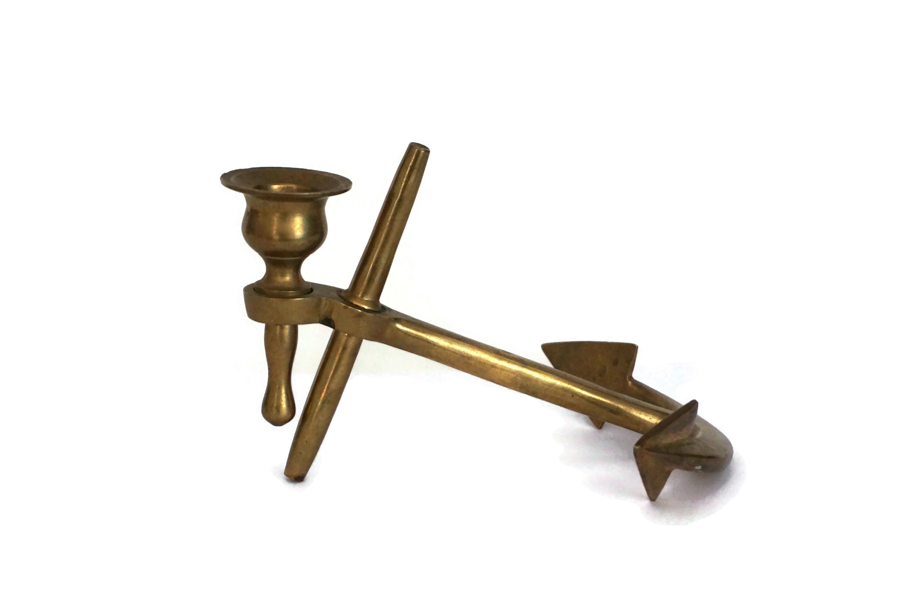 Brass Anchor Candle Holder Pair, Vintage Nautical and Coastal Home Decor