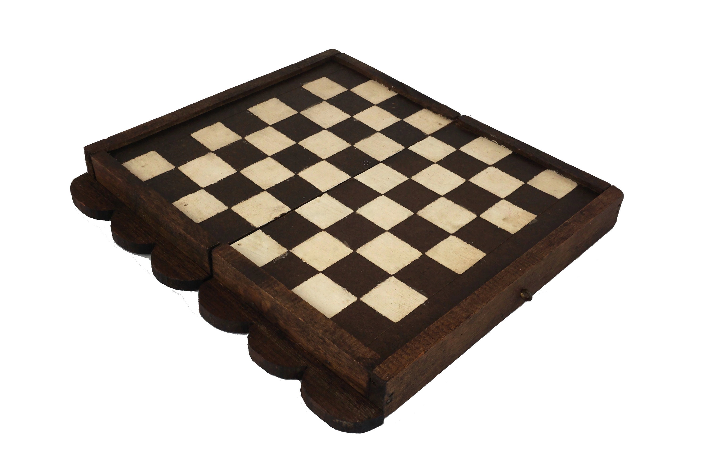 Hand Carved Wooden Chess Set with Folding Board, French Chess Pieces in