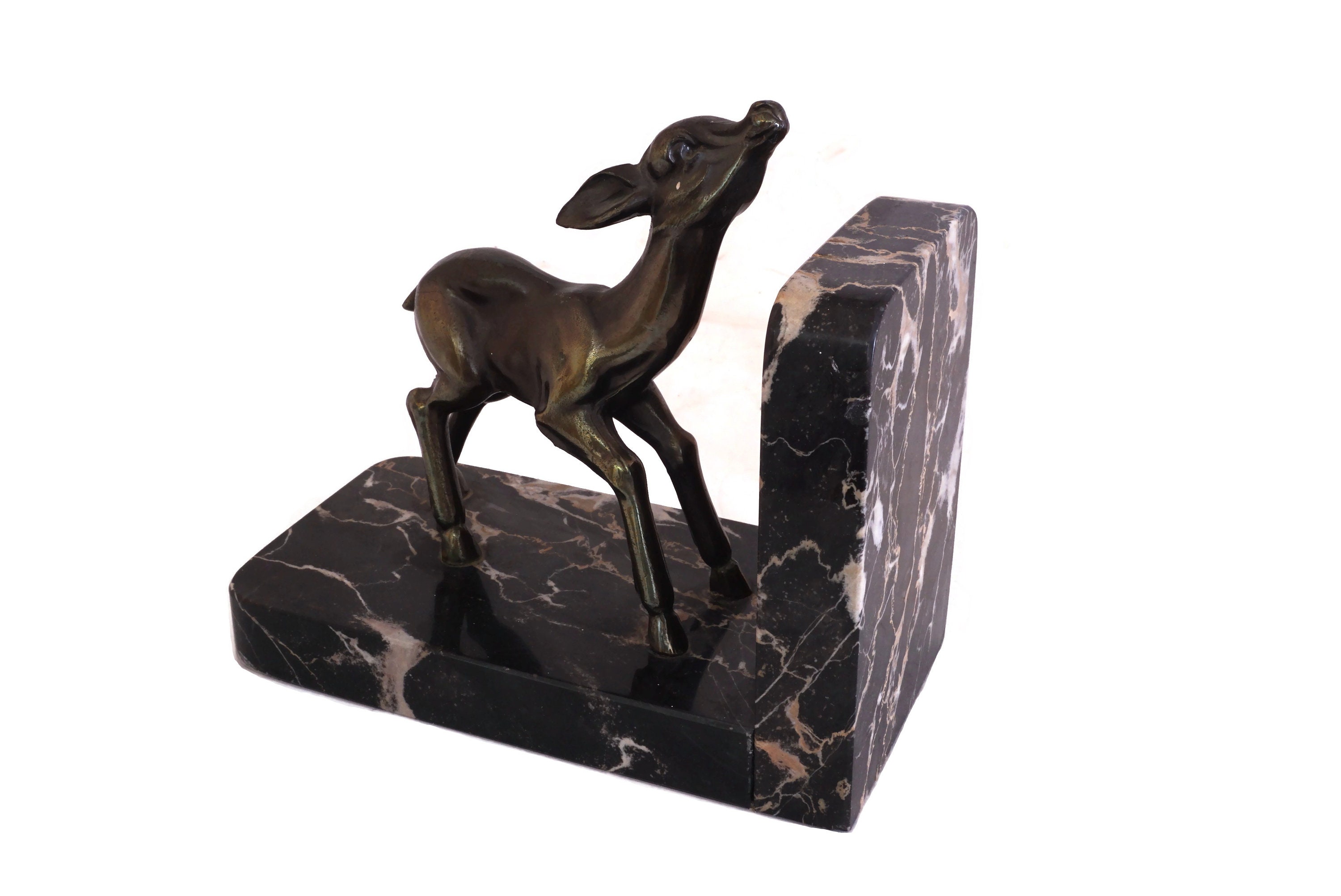Art Deco Deer Figurine Bookends, French Bambi Statues, Woodland Office