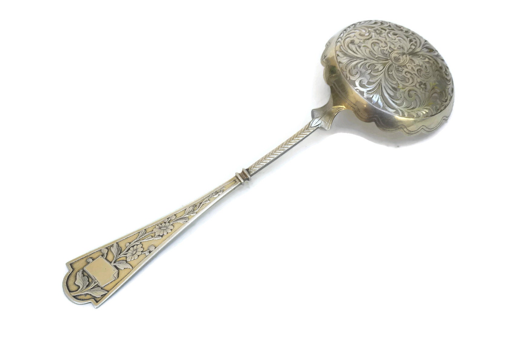 Antique Silver Sugar Sifter Spoon, French Vermeil & Silverware