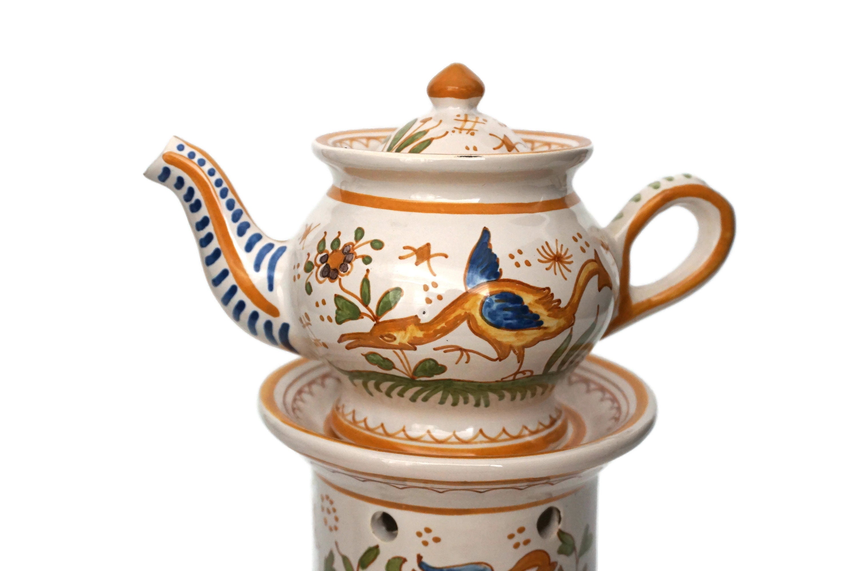 French Pottery Teapot and Warmer, Ceramic Veilleuse and Tisaniere