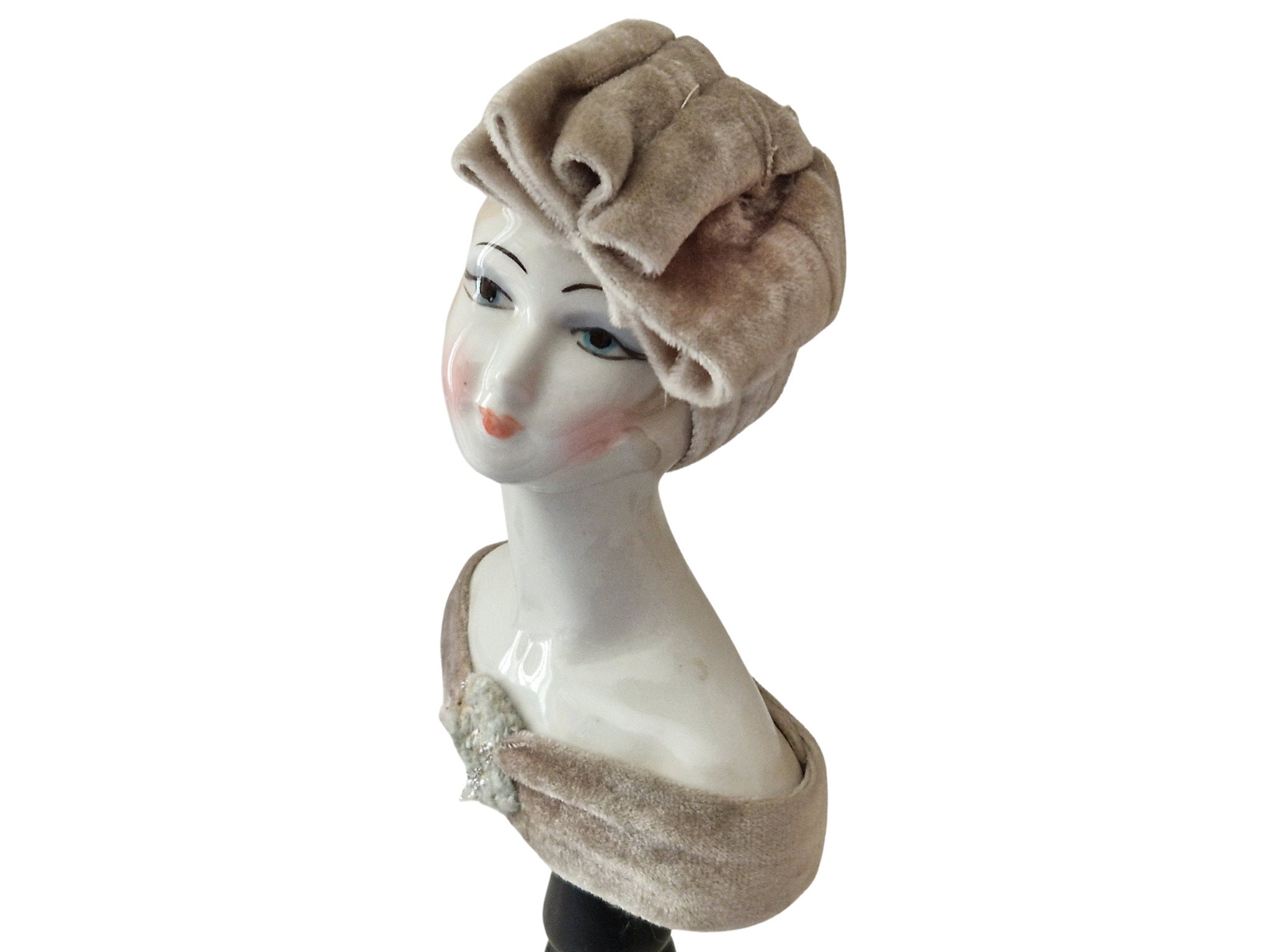 Art Deco Lady Porcelain Bust Figurine by Ingles Valencia, Made in Spain