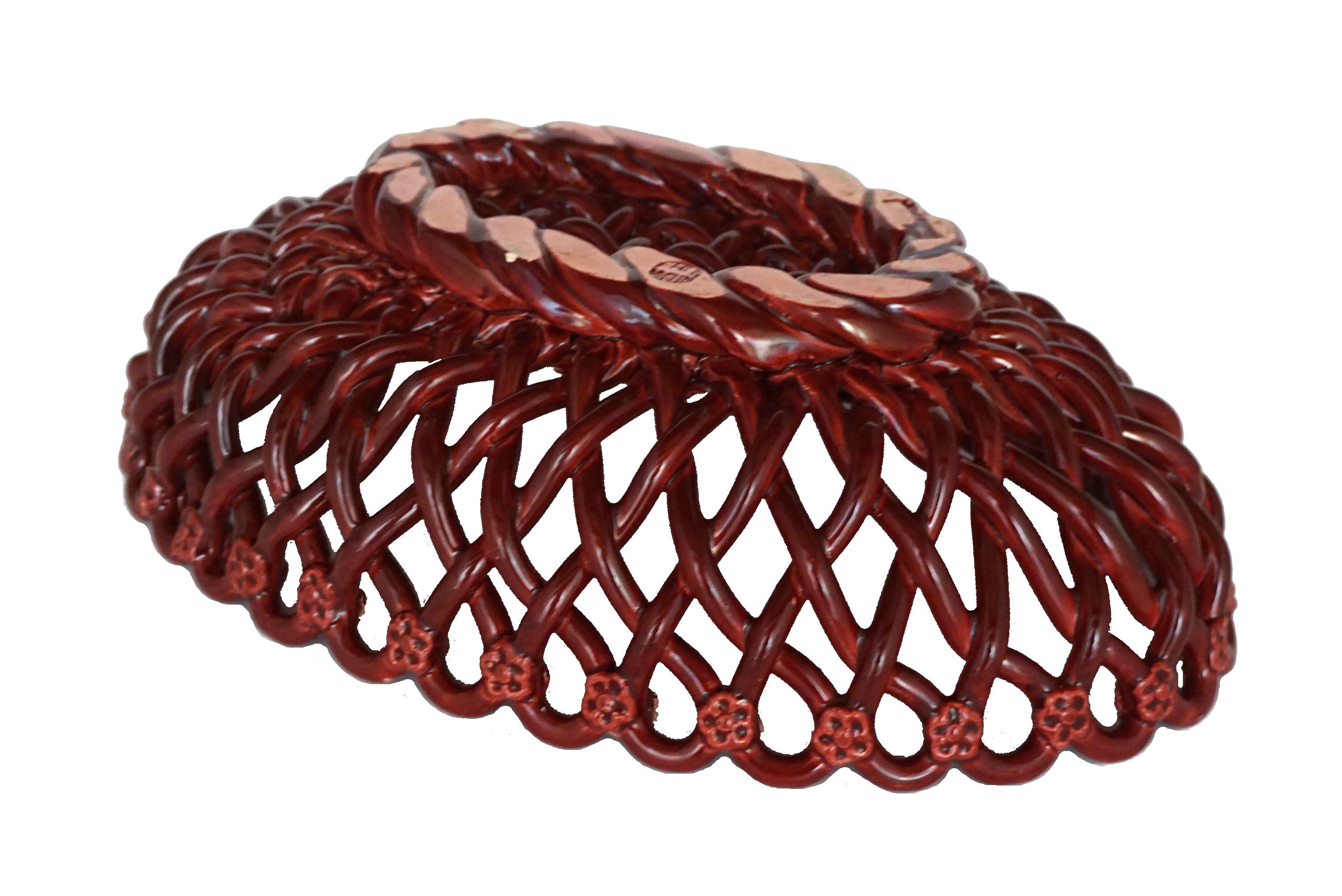 French Pottery Basket Weave Fruit Bowl by Pichon of Uzes, Ceramic Table