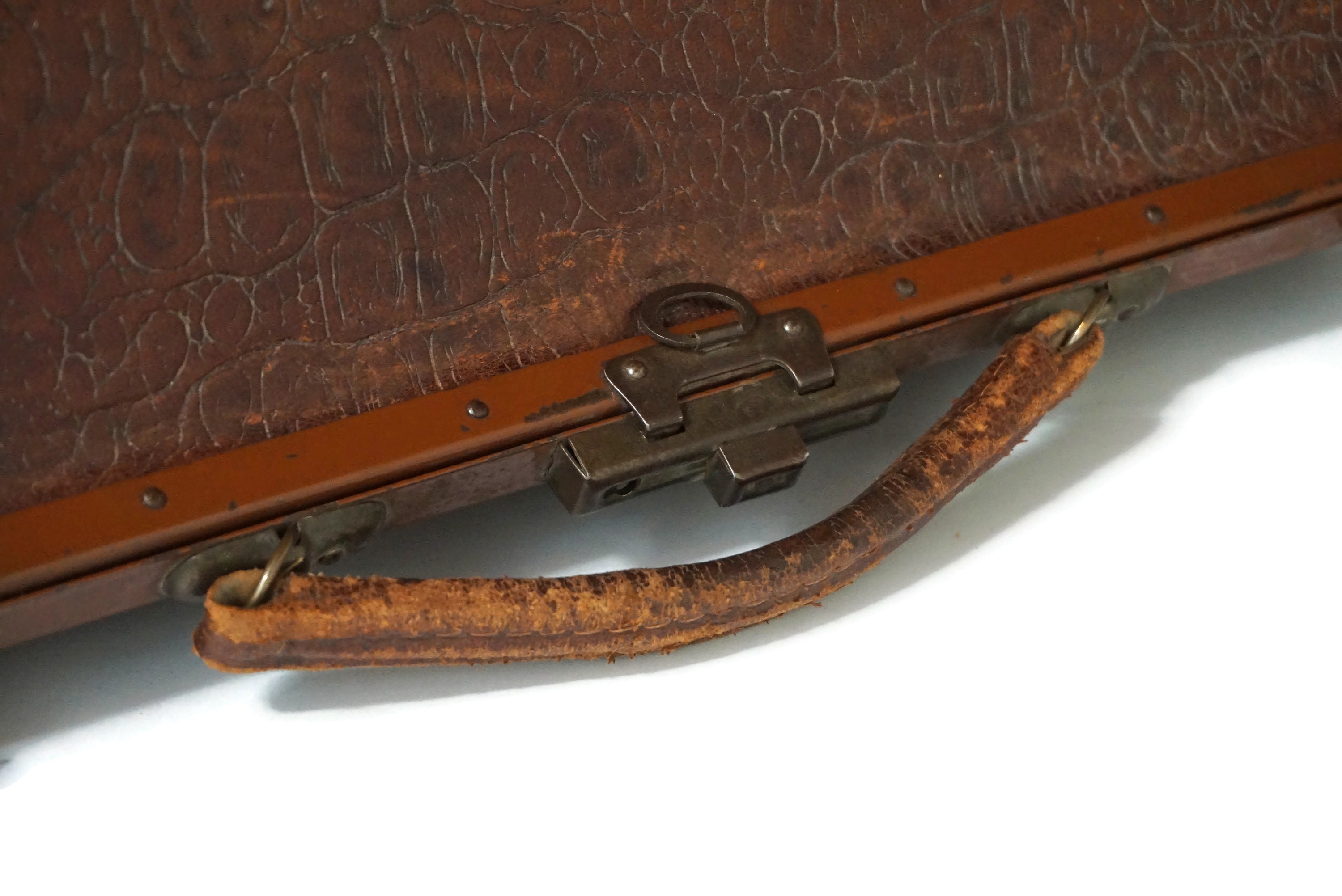 Antique Leather Gladstone Bag with Brass Fittings, French Doctors Case