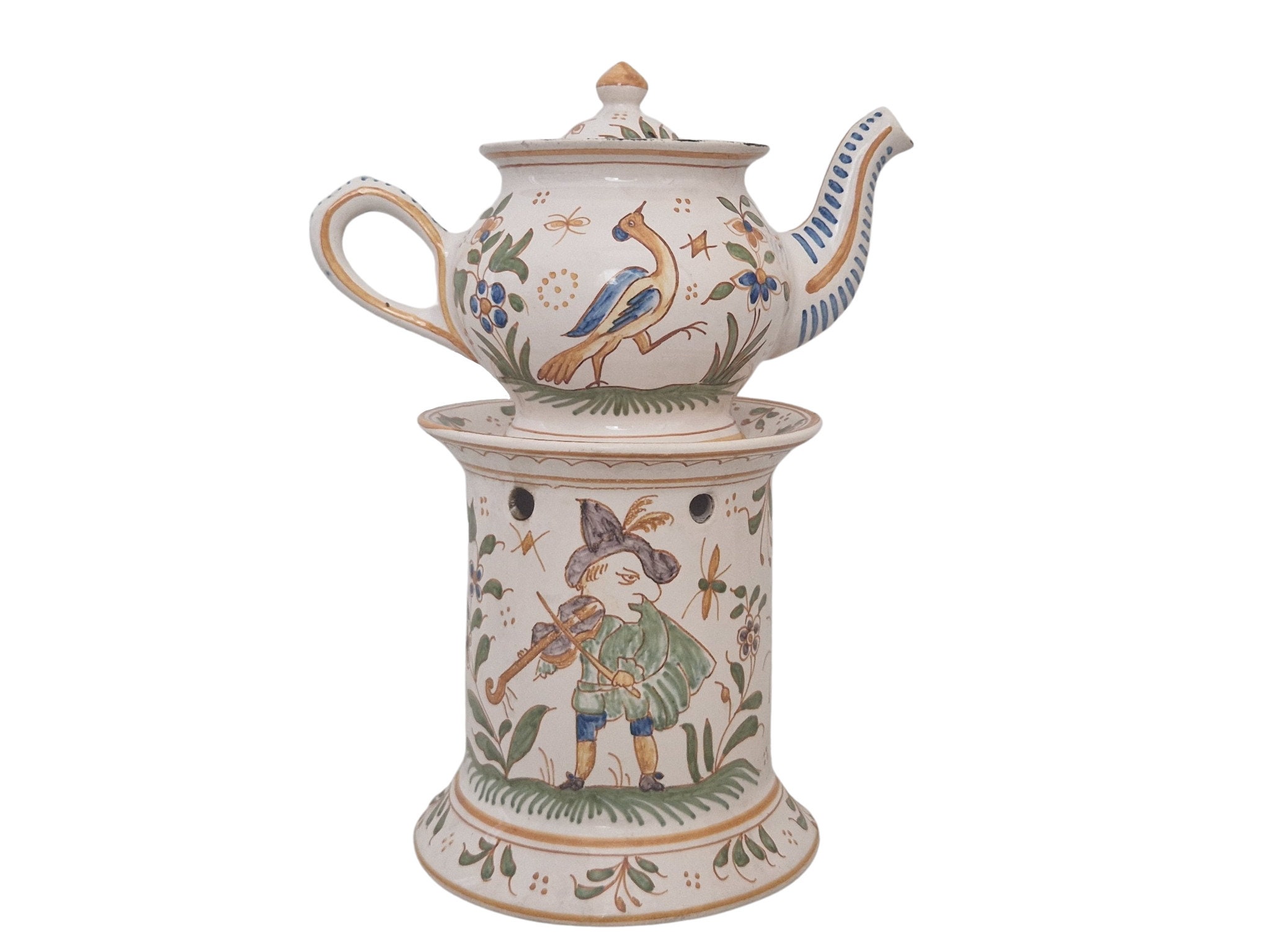 French Pottery Teapot and Warmer, Ceramic Veilleuse and Tisaniere