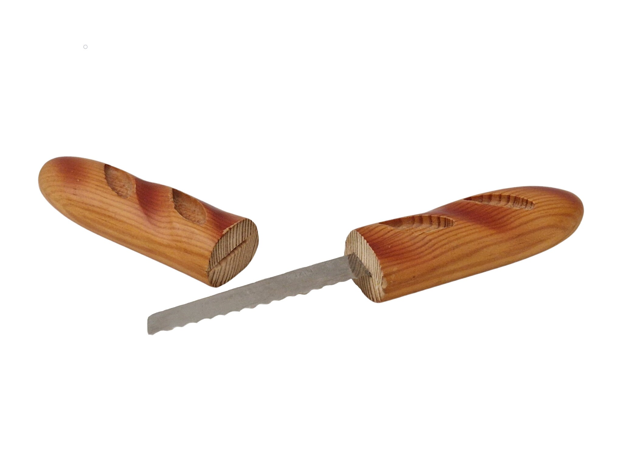 Small Wooden Bread Knife by Cuzin, Serrated Baguette Slicer and Cutter