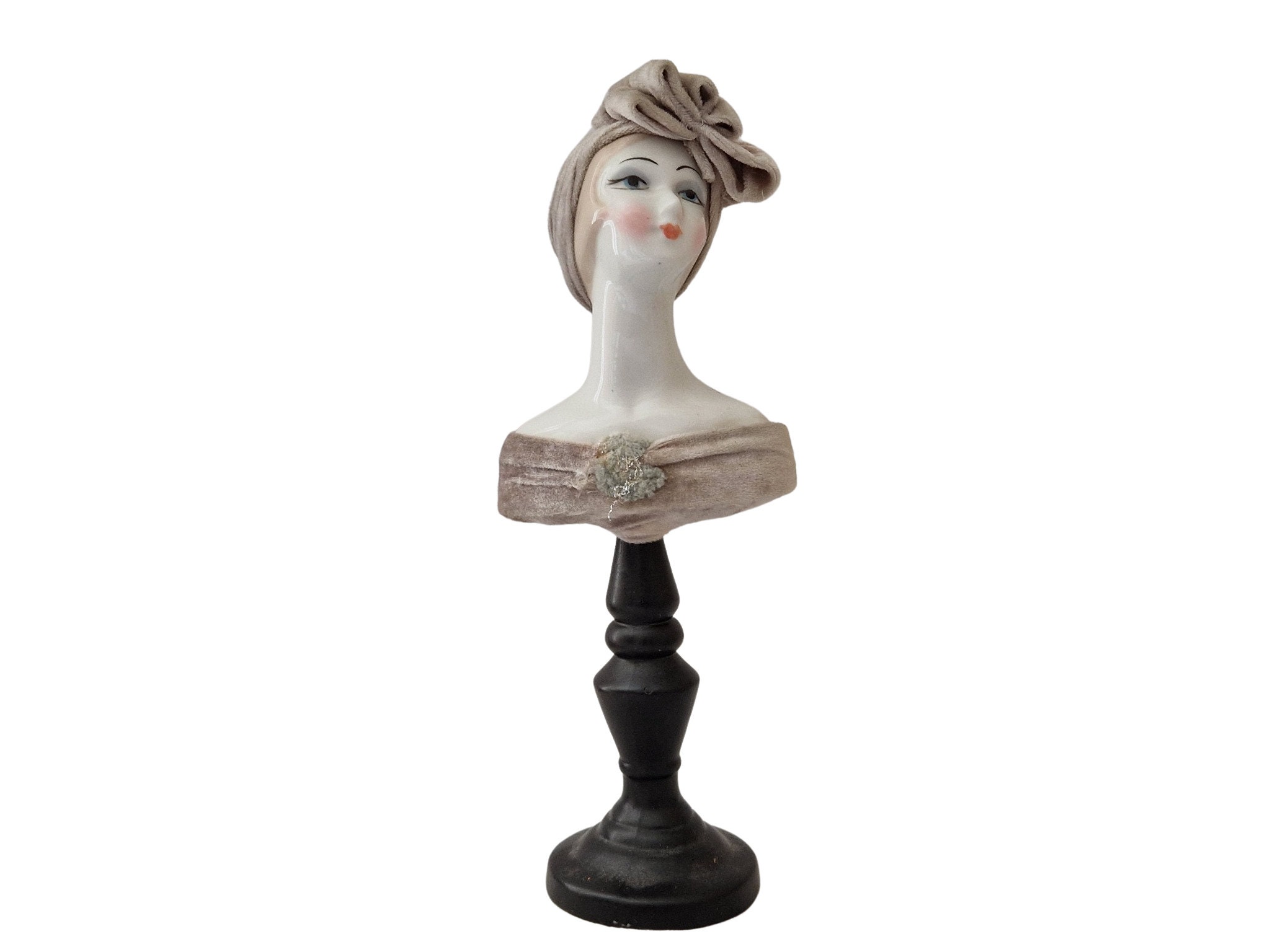 Art Deco Lady Porcelain Bust Figurine by Ingles Valencia, Made in Spain
