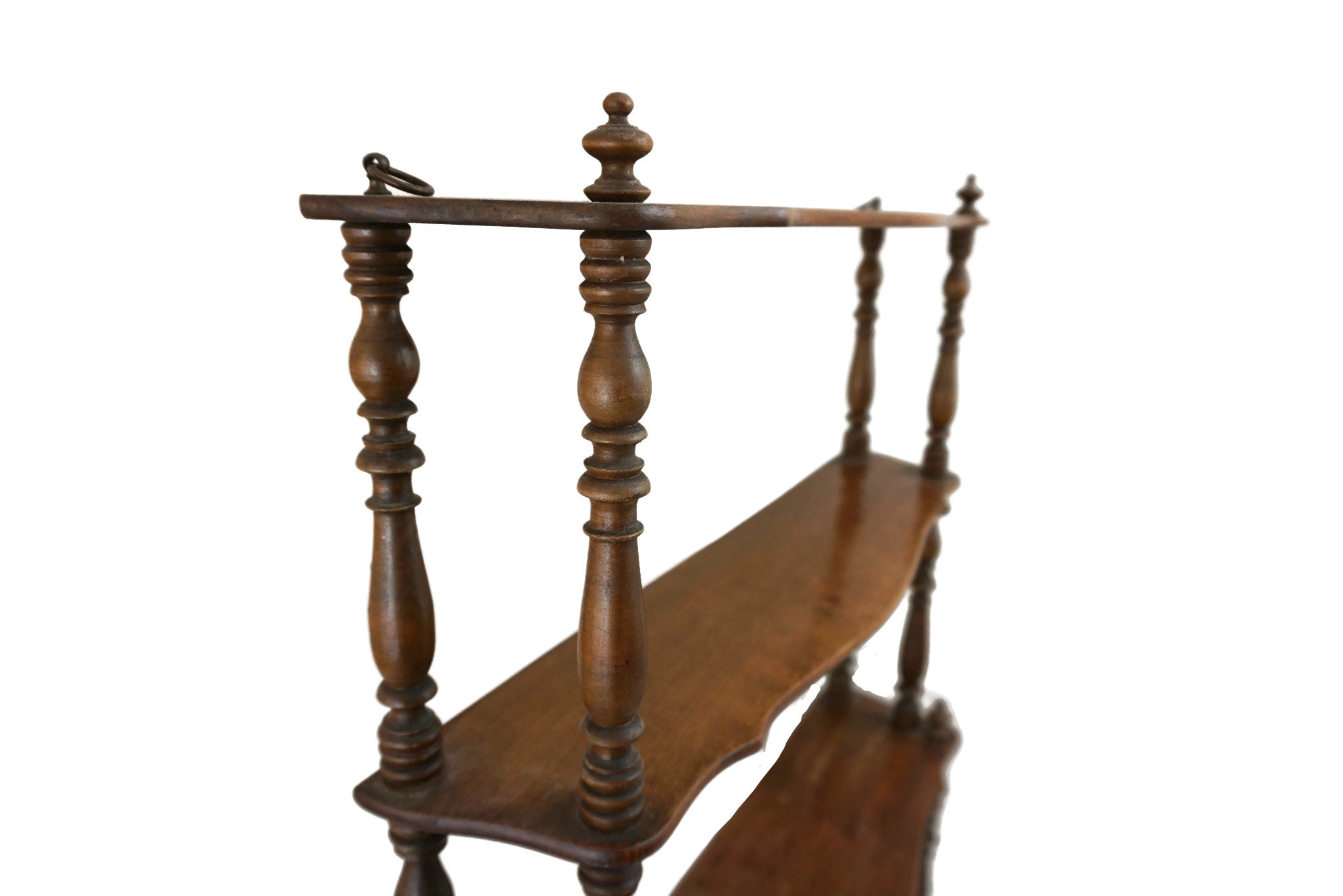 Antique Wooden Hanging Shelf, 19th Century French Wall Display and