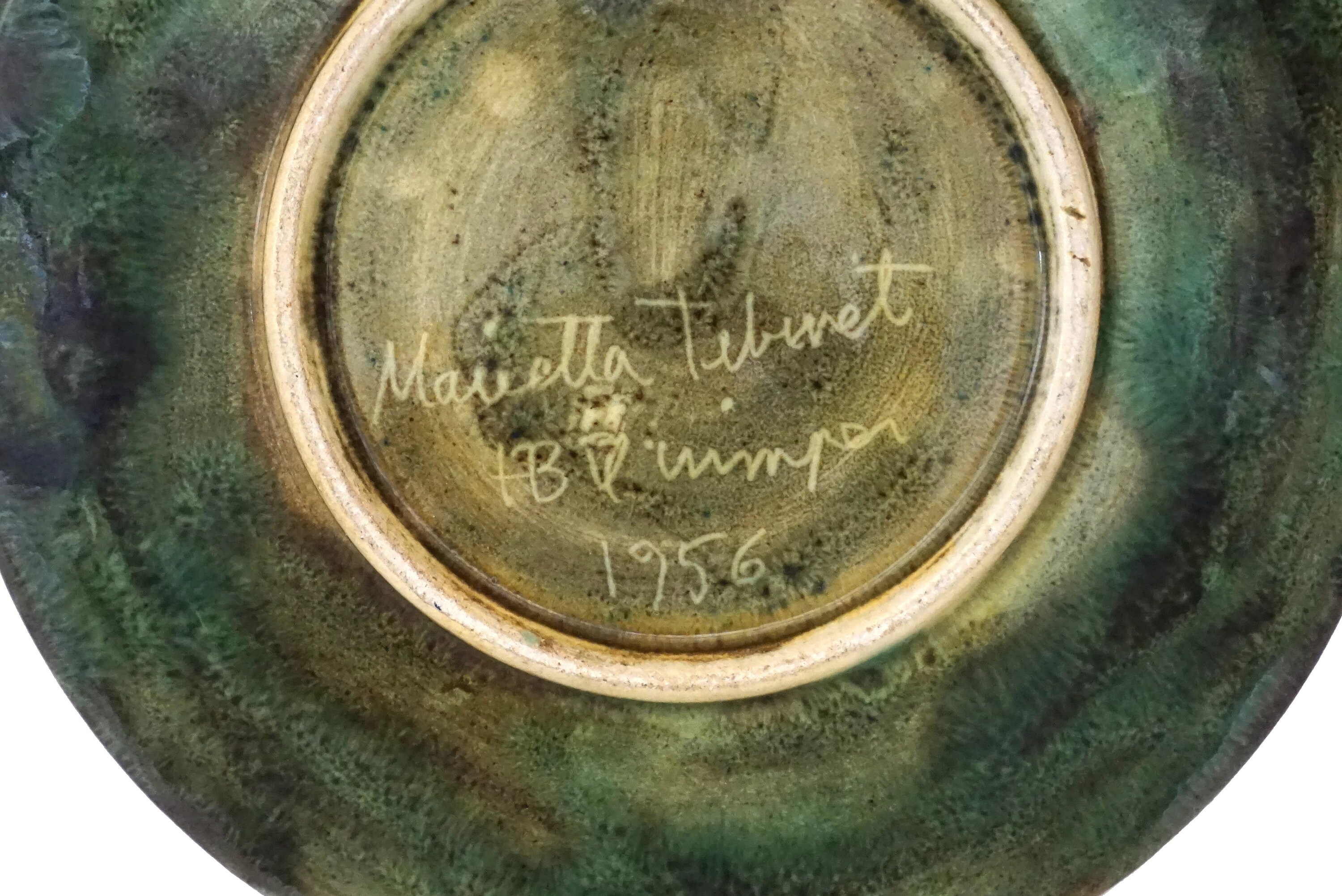 Vintage 1960s French Pottery Plate with Flowers, Marietta Taburet