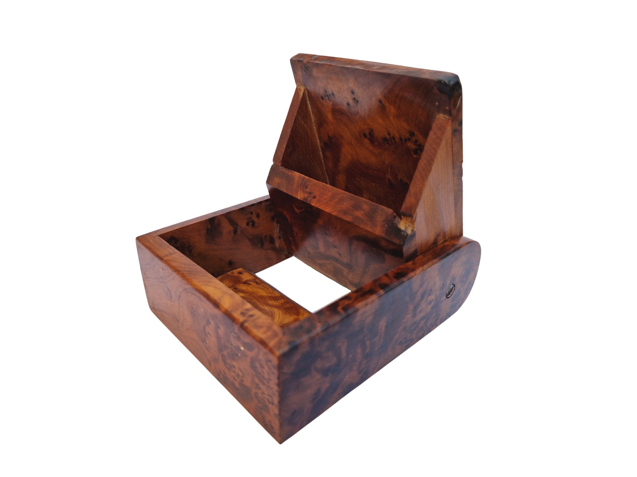 Elm Burl Wood Playing Card Deck Holder, French Vintage Business Card