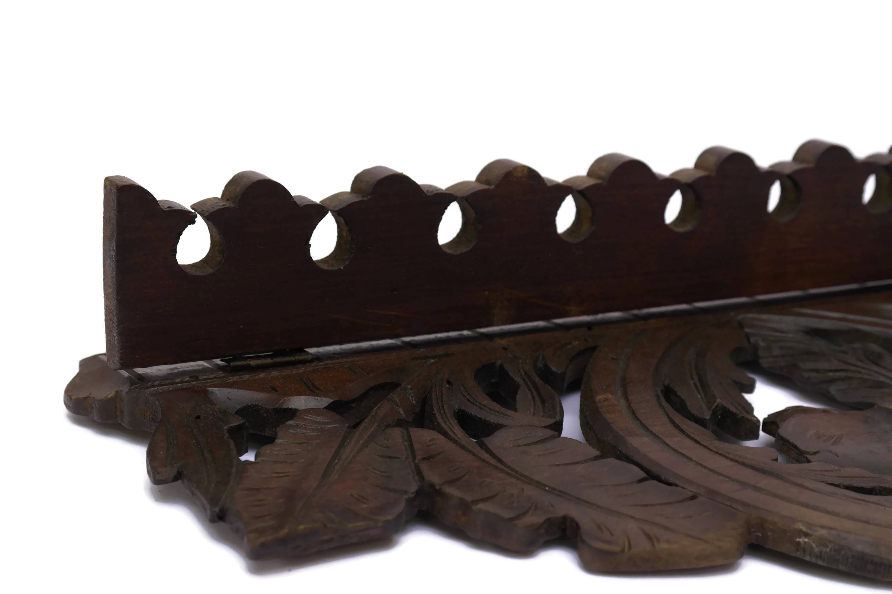 Vintage Carved Wood Pipe Stand With Lion Head. Smoking Pipe Rack.