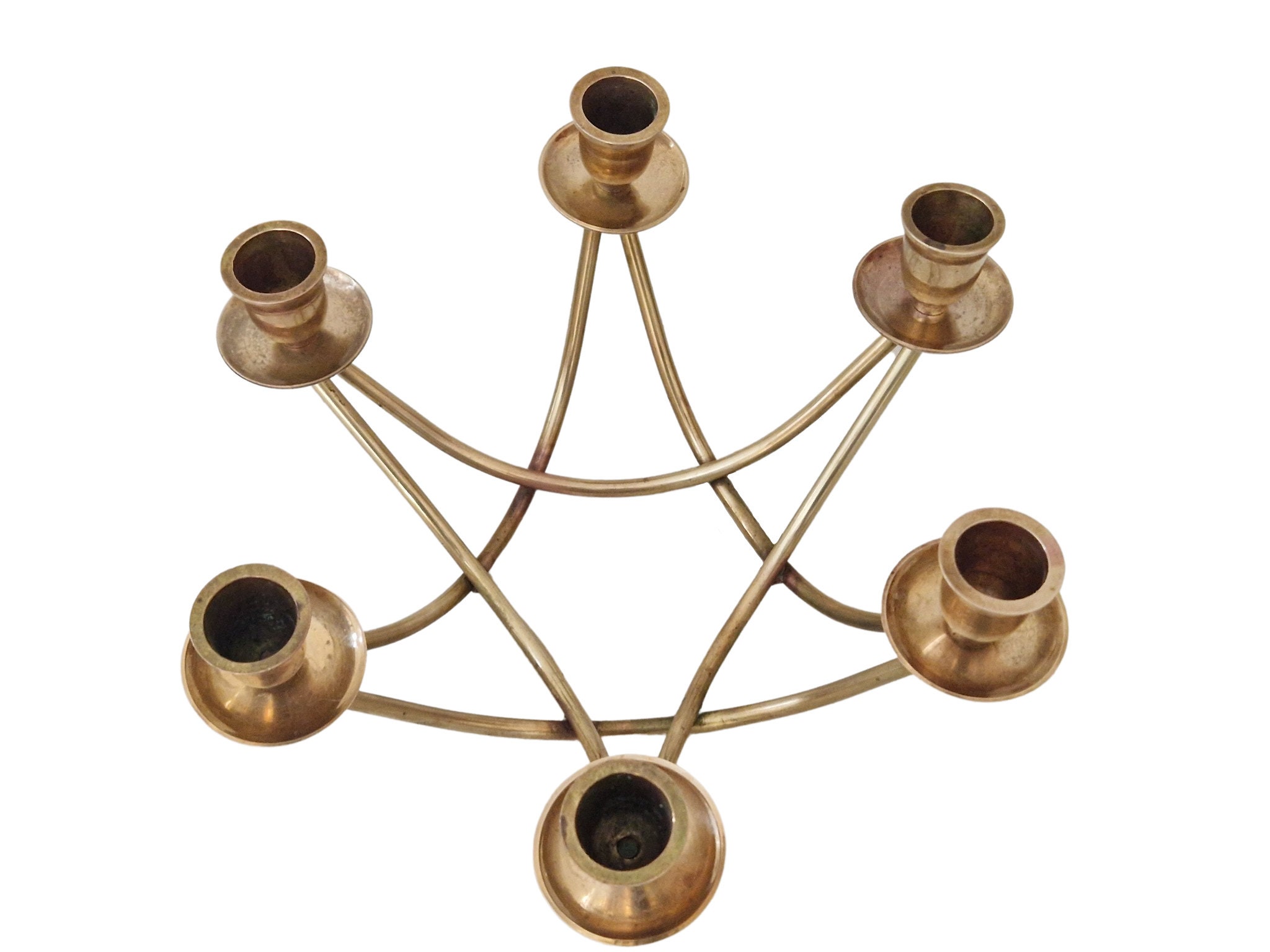 Mid Century Brass Tabletop Candelabra, MCM Candle Holder Centerpiece