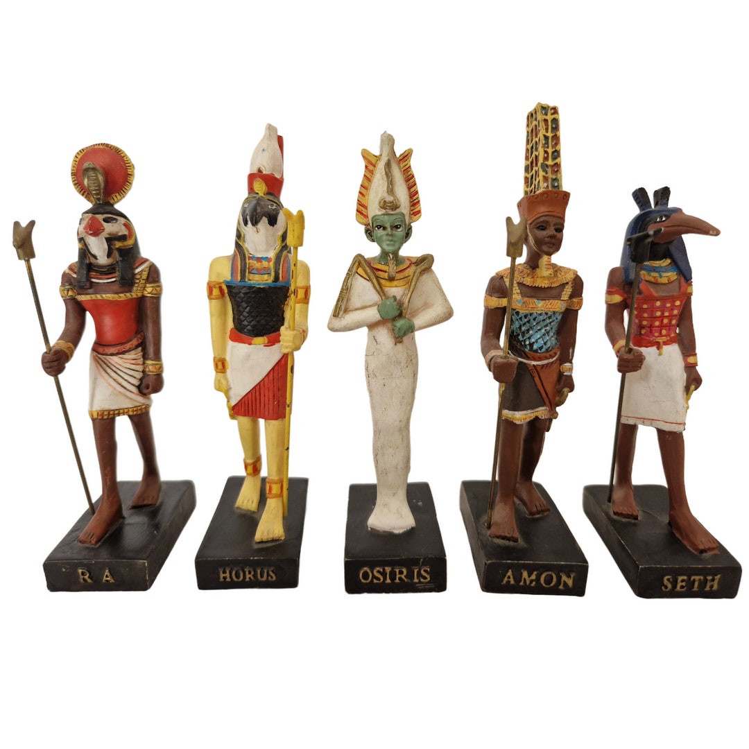 Figuras de dioses egipcios vintage, conjunto de 5 con Ra, Horus, Osiris ...