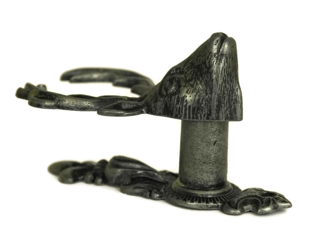 Vintage Deer Head Coat Hooks. Pair of Extending Hat Hooks.