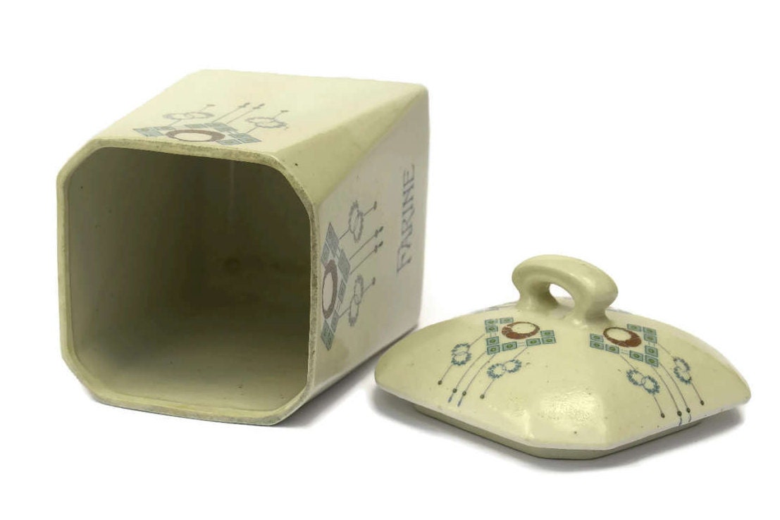 Art Nouveau Ceramic Flour Canister. Antique French Kitchen Storage.