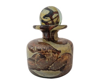 Bouteille de parfum Mdina Earthtones des années 1970, vase décoratif en verre maltais Earth Brown & Sandy