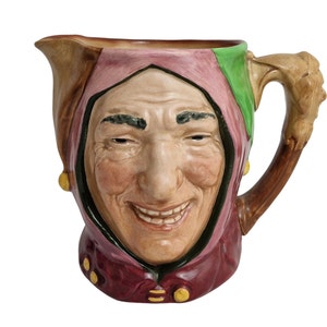 Touchstone Court Jester Pitcher by Royal Doulton, Vintage Majolica Figural Jug image 1