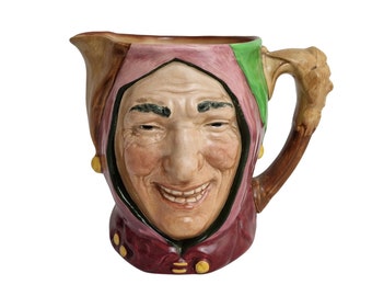 Touchstone Court Jester Pitcher by Royal Doulton, Vintage Majolica Figural Jug