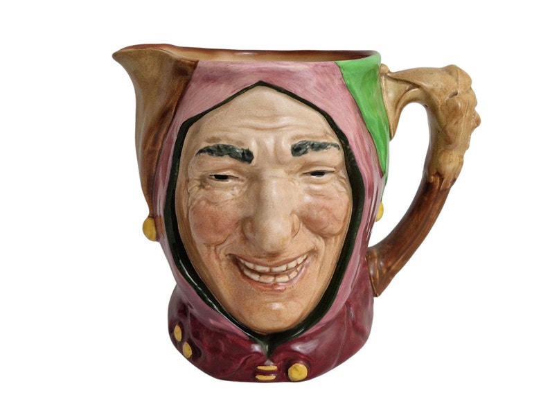 Touchstone Court Jester Pitcher by Royal Doulton, Vintage Majolica Figural Jug image 1