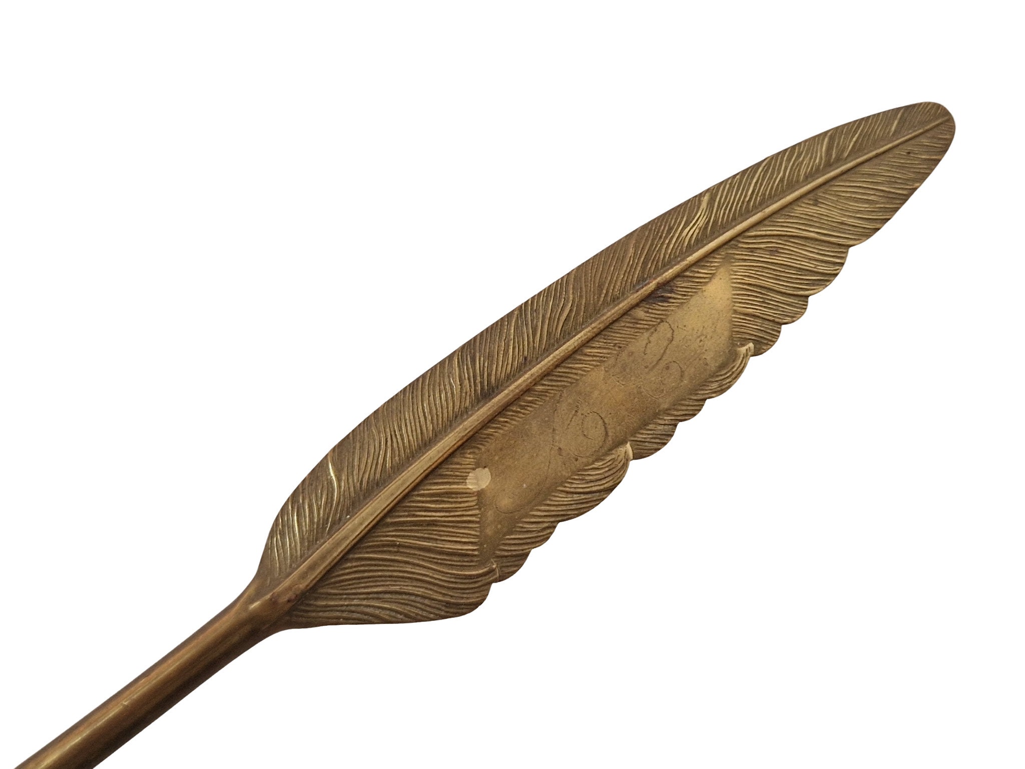 Antique French Brass Feather Quill Fountain Pen with Box of Ink Nibs