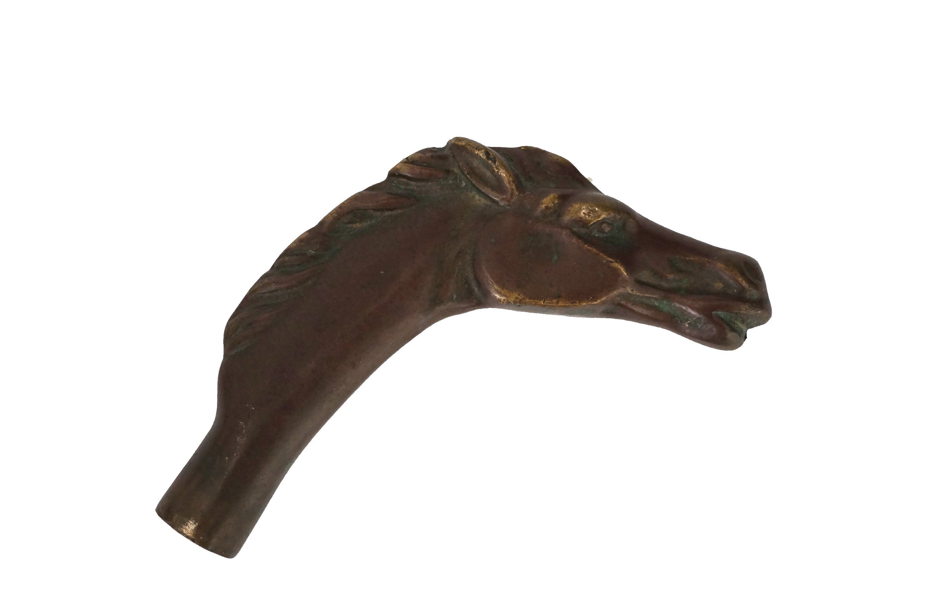 Horse Head Walking Stick Handle, French Bronze Equestrian Figurine