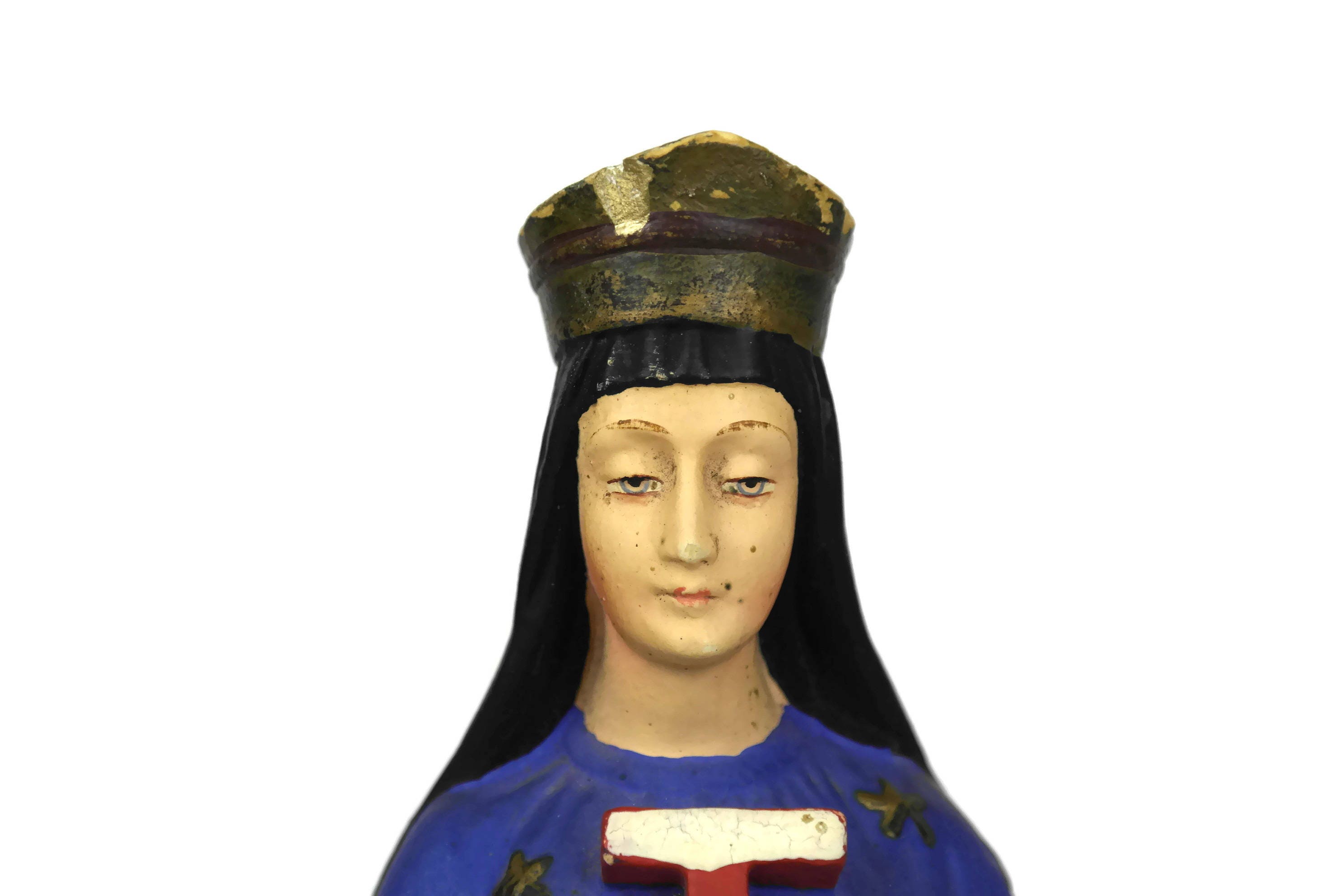 Pontmain Virgin Mary Polychrome statue. Notre Dame de Pontmain Figurine