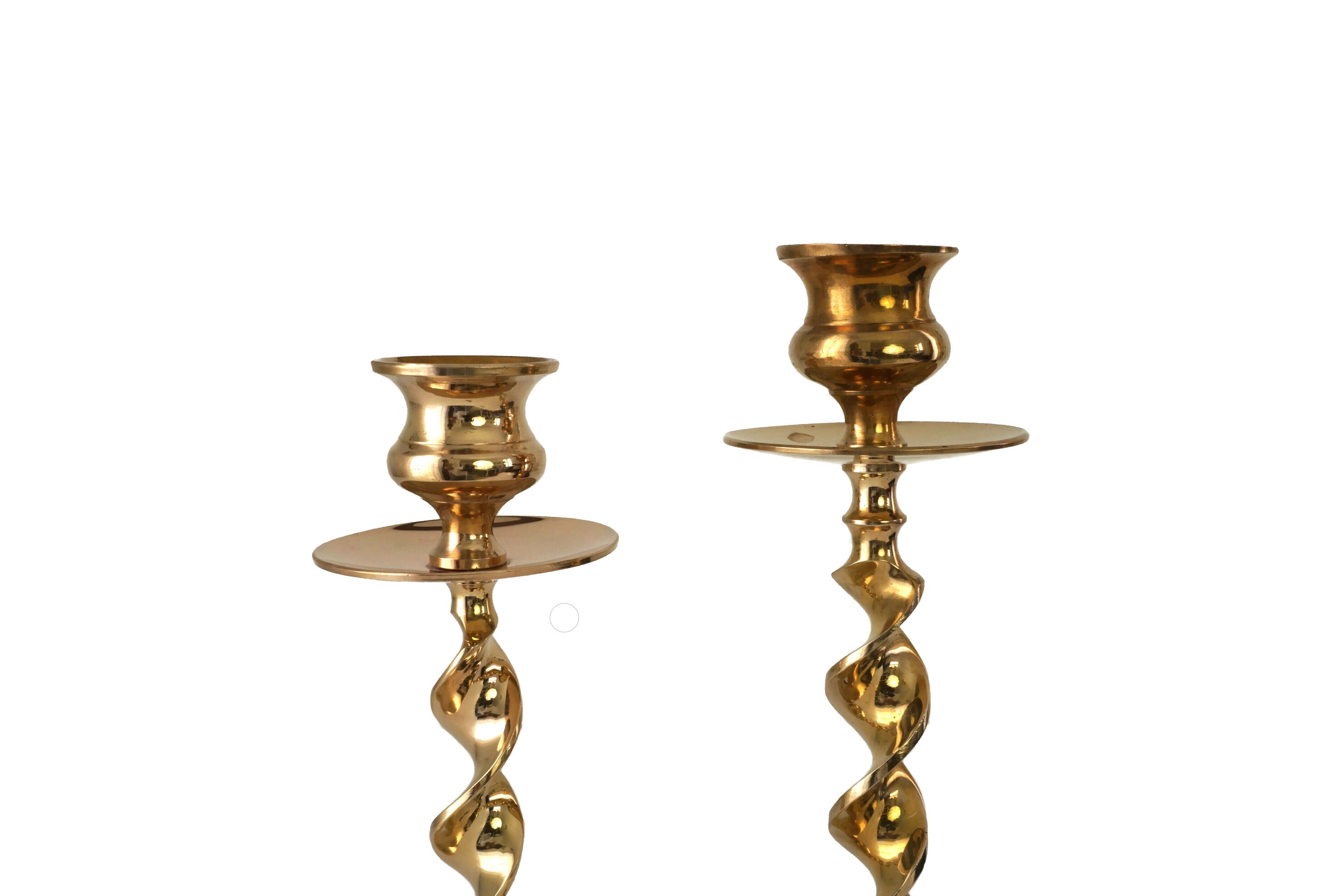 Vintage Brass Barley Twist Candlesticks, Pair of Mid Century Twisted