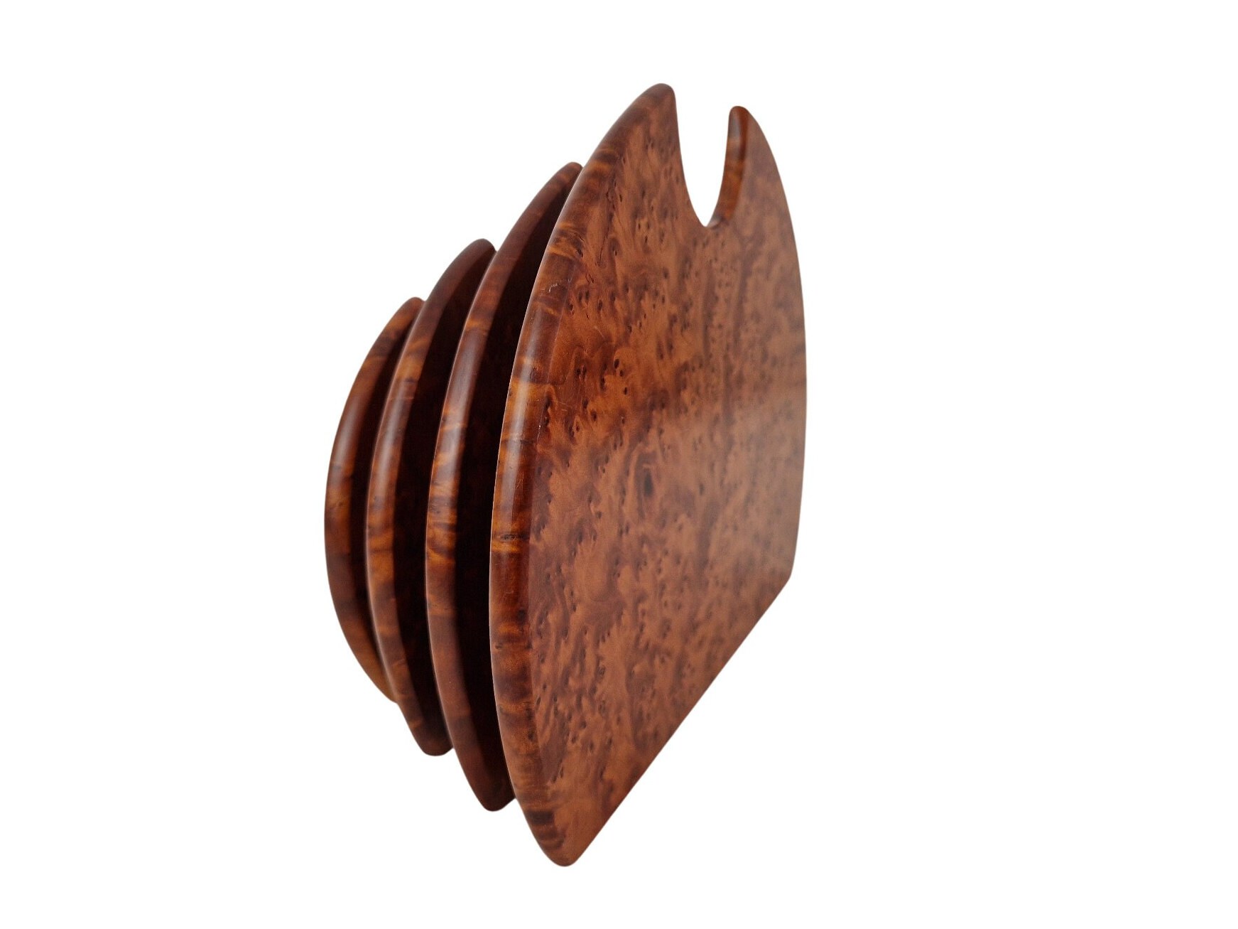 Art Deco Elm Burl Wood Letter Rack Holder and Mail Organizer