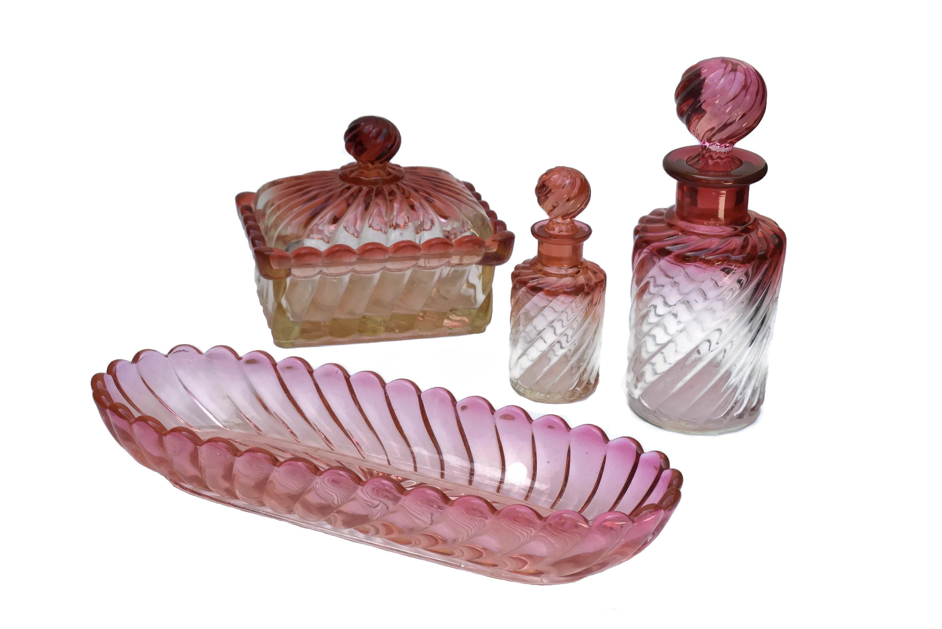 Antique Baccarat Crystal Vanity Set with Perfume Bottles, Soap Dish and