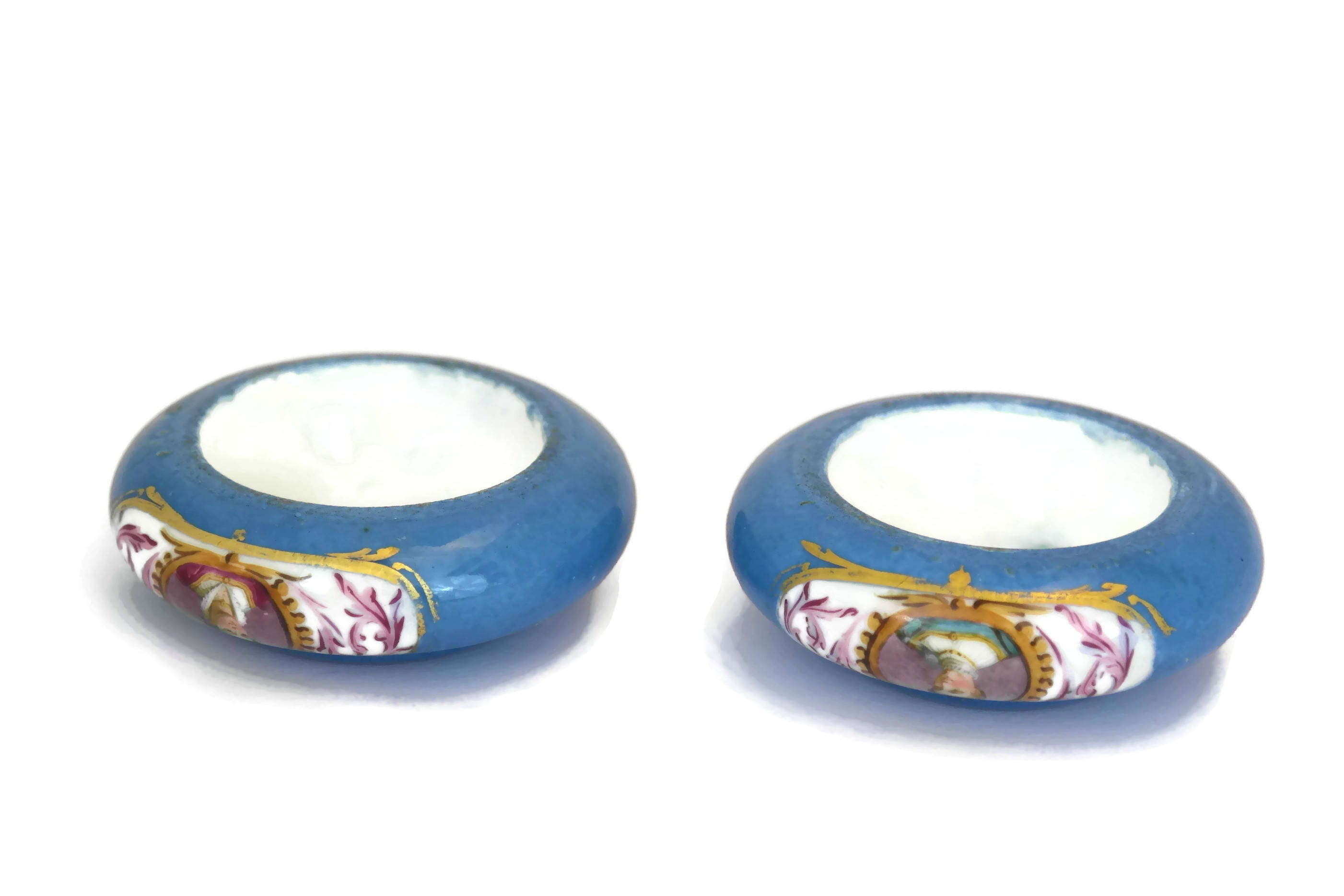 Antique Oil Lamp Rings. Hand Painted French Porcelain Women Portraits