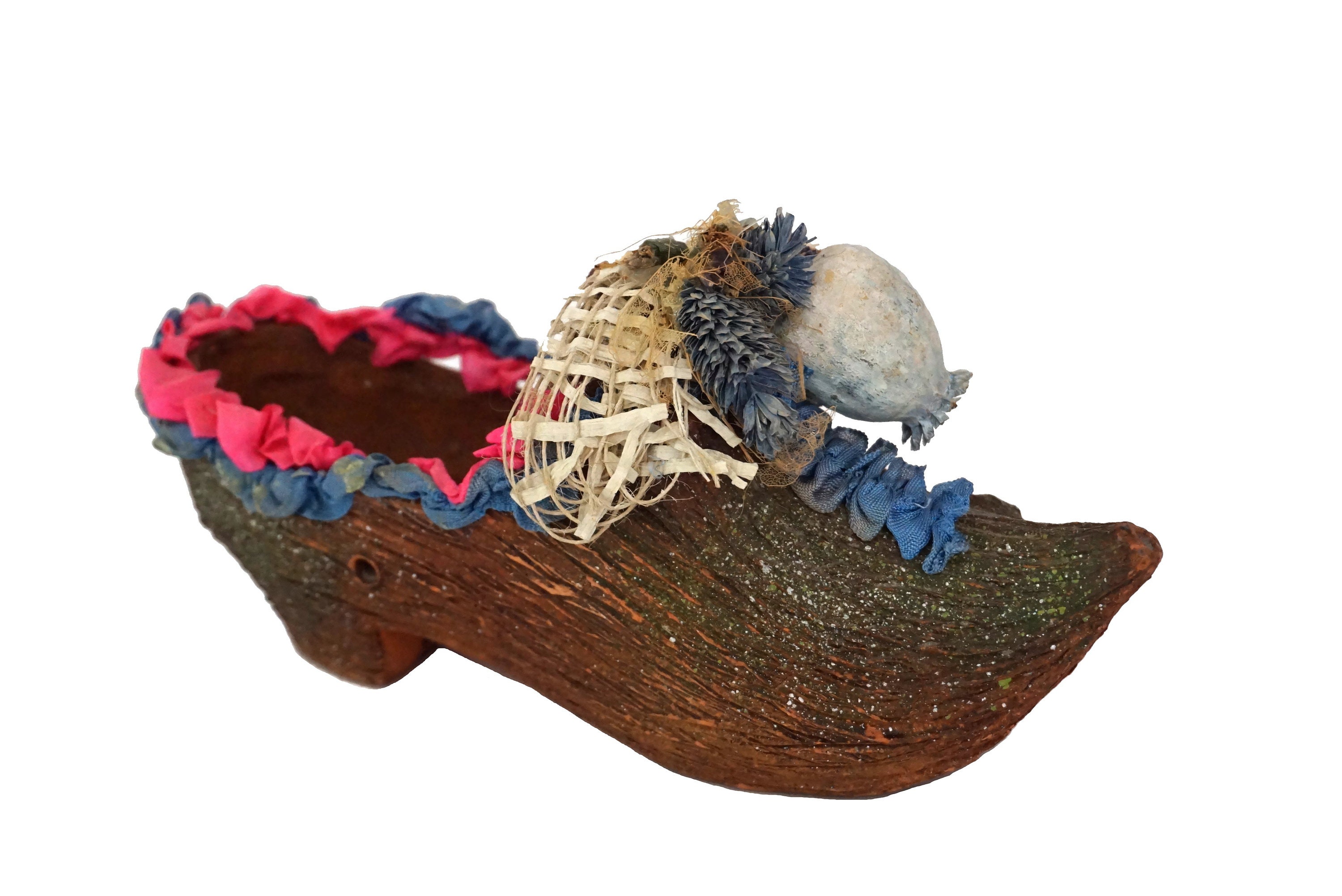 Sabot de Noël en Poterie Français Antique, Ornement Chaussure Terre Cuite