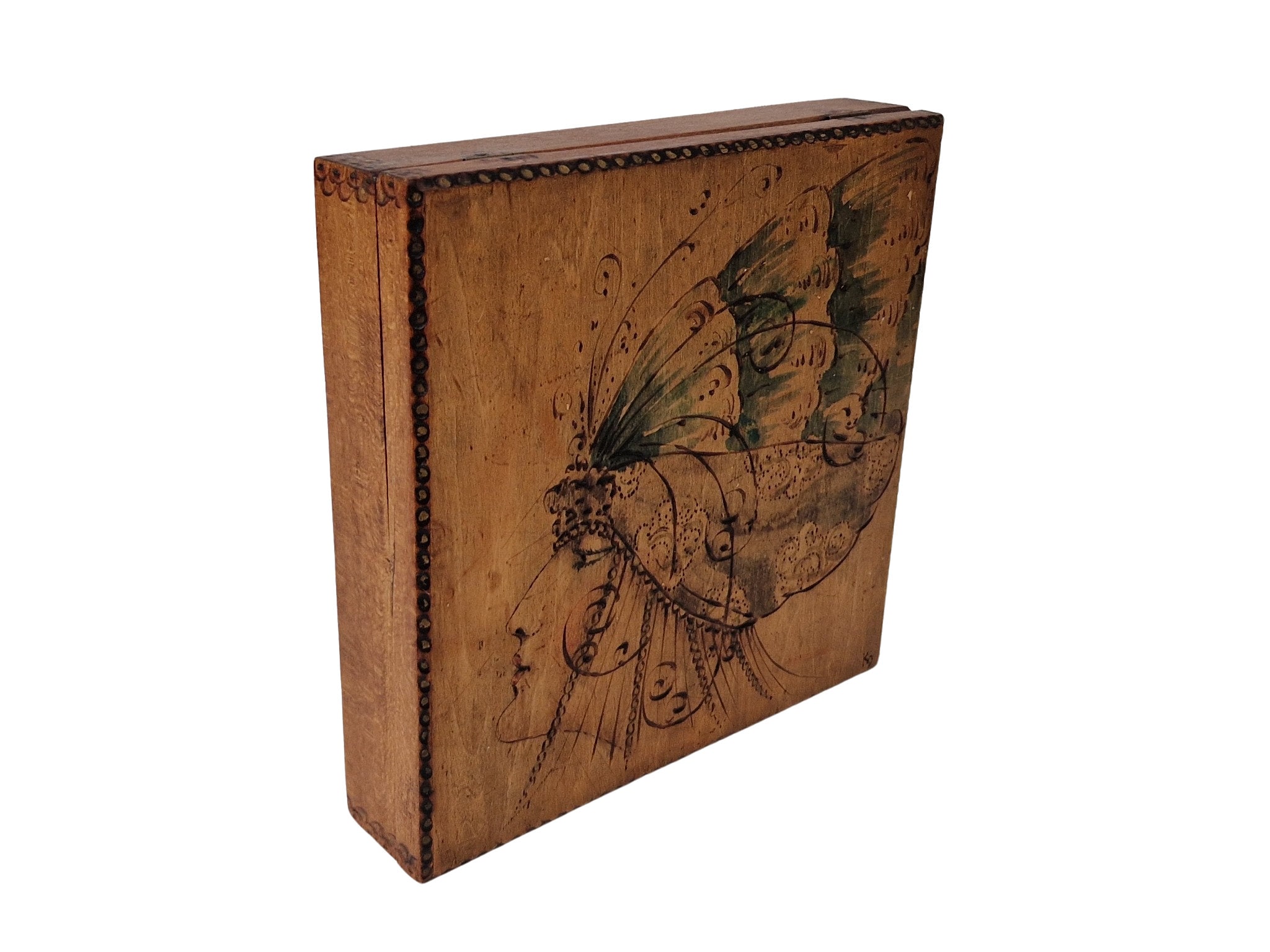 RESERVED for Lauren. French Art Deco Wooden Candy Box with Portrait of