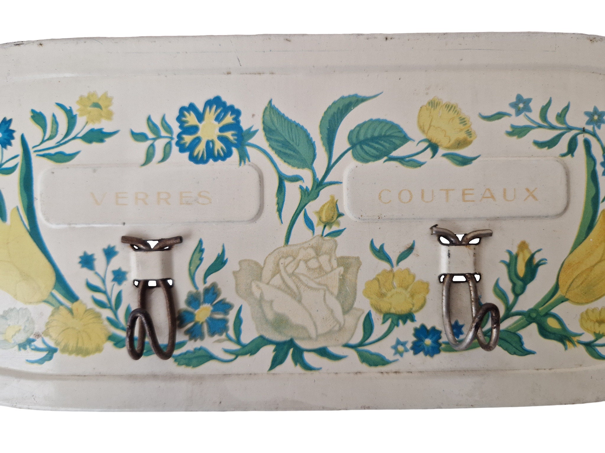 Mid Century French Dish Towel Holder, Shabby Vintage Kitchen Tea Cloth