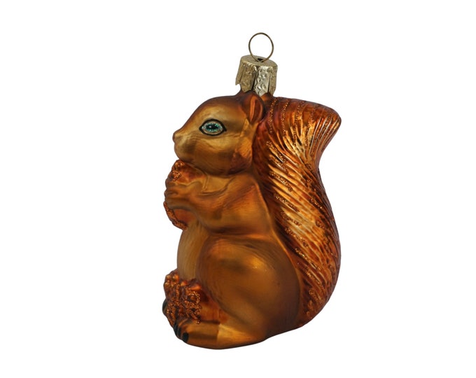 Squirrel Figurine Christmas Tree Ornament, Vintage German Blown Glass Bauble