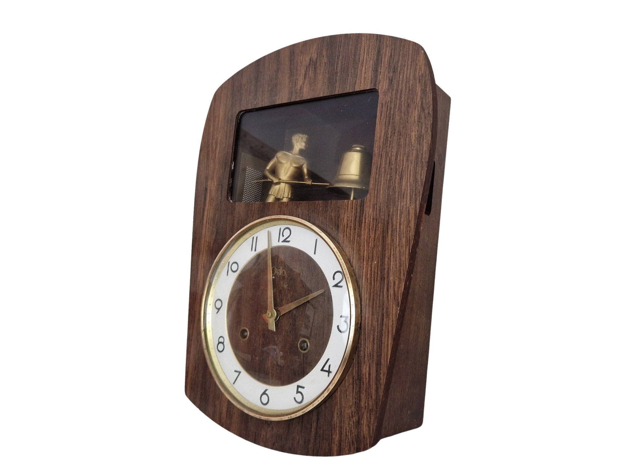 French Odo Wall Clock with Jacquemart Bellstriker , Art Deco Wall Hanging