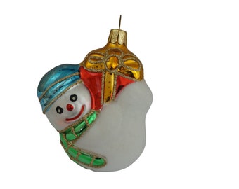 Baby Snowman Christmas Tree Ornament, Vintage German Blown Glass Bauble