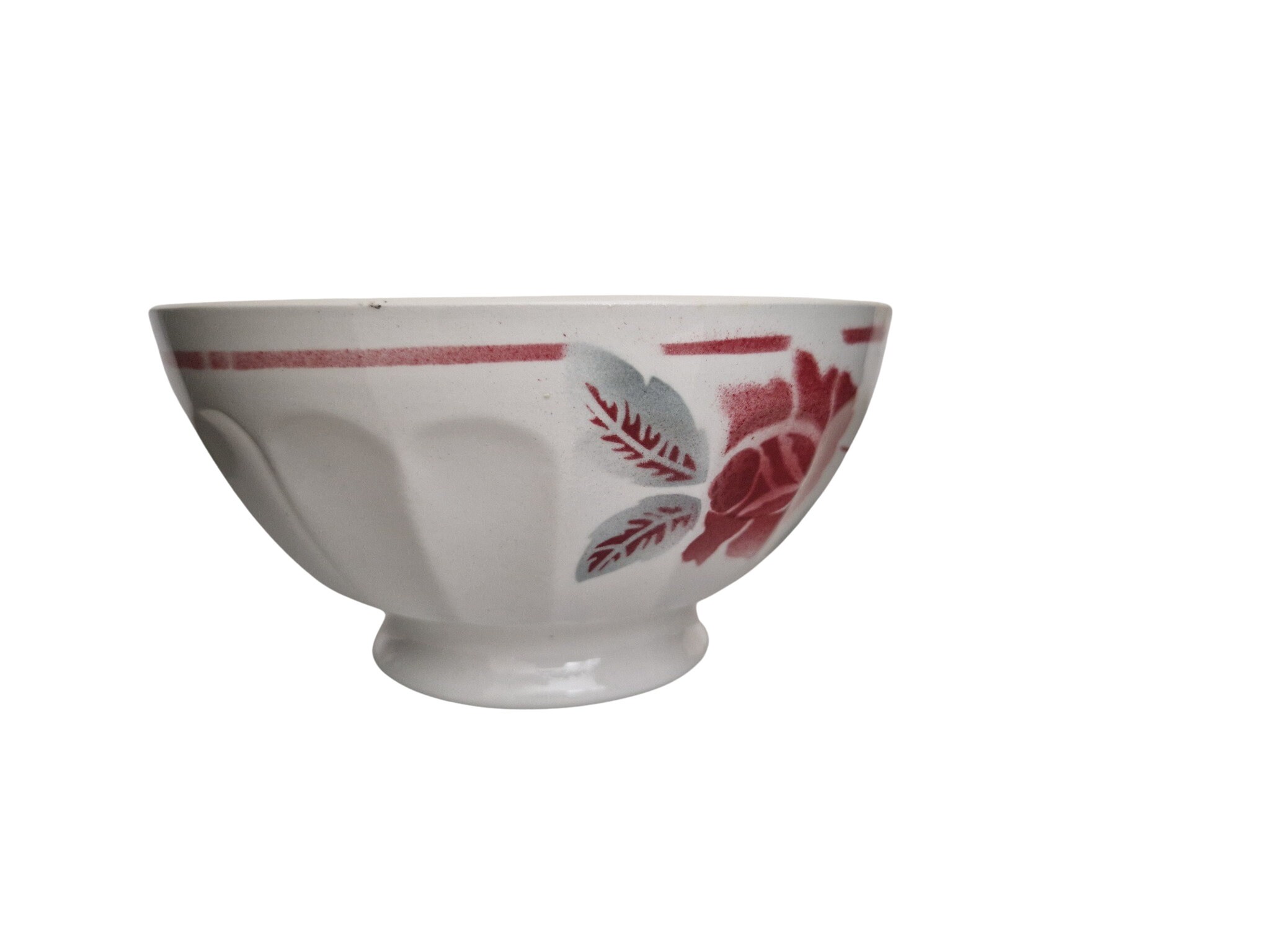 Large French Latte Coffee Bowl with Rose, Mid Century Ceramic Cafe au