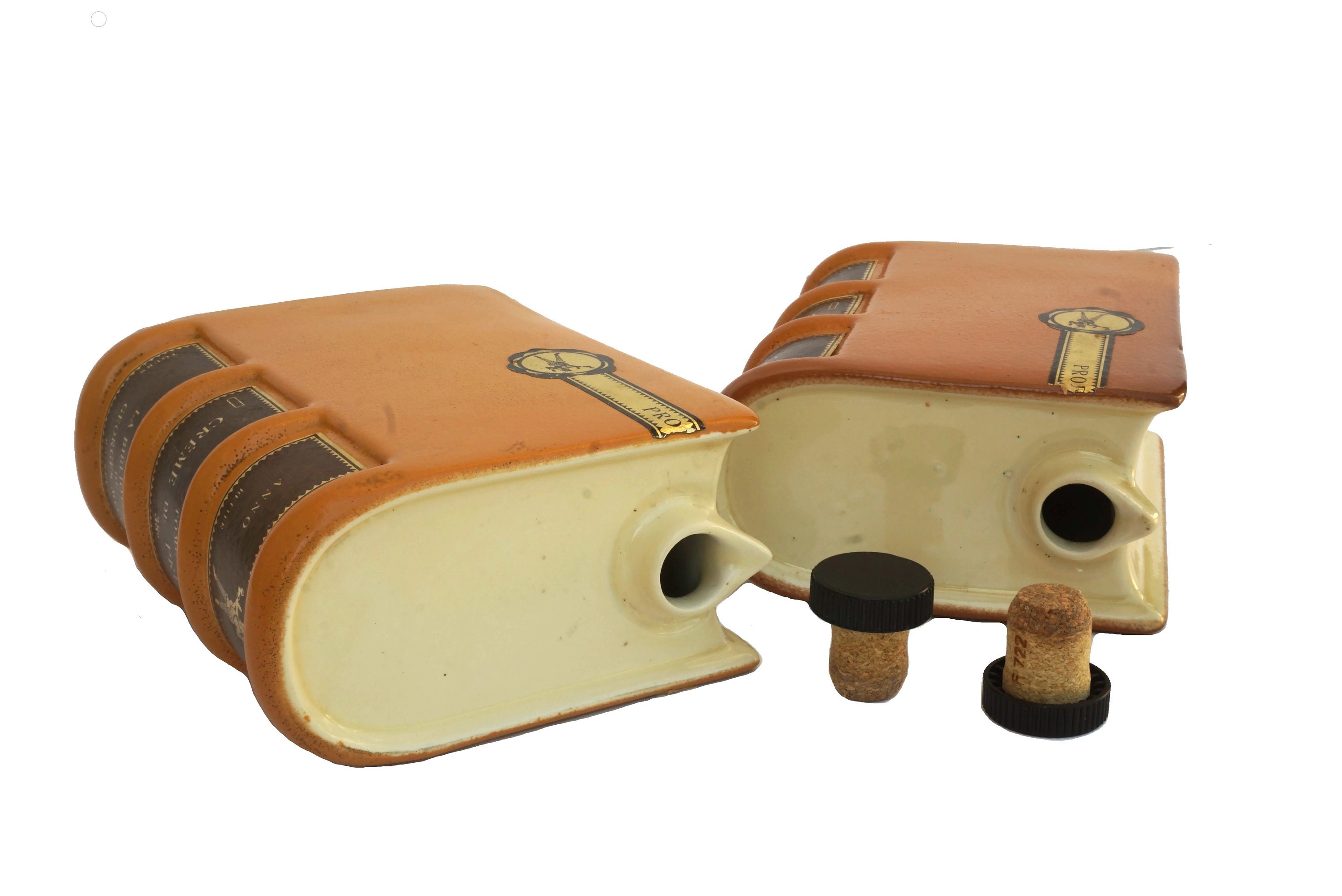 Ceramic Book Decanter Bottles for Monin Liqueurs, French Faux Book