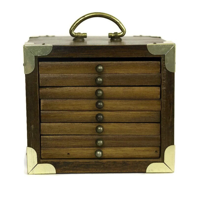 Vintage Wood and Cork Coasters. Set of 8 Wooden Drawer Drinks Coasters.