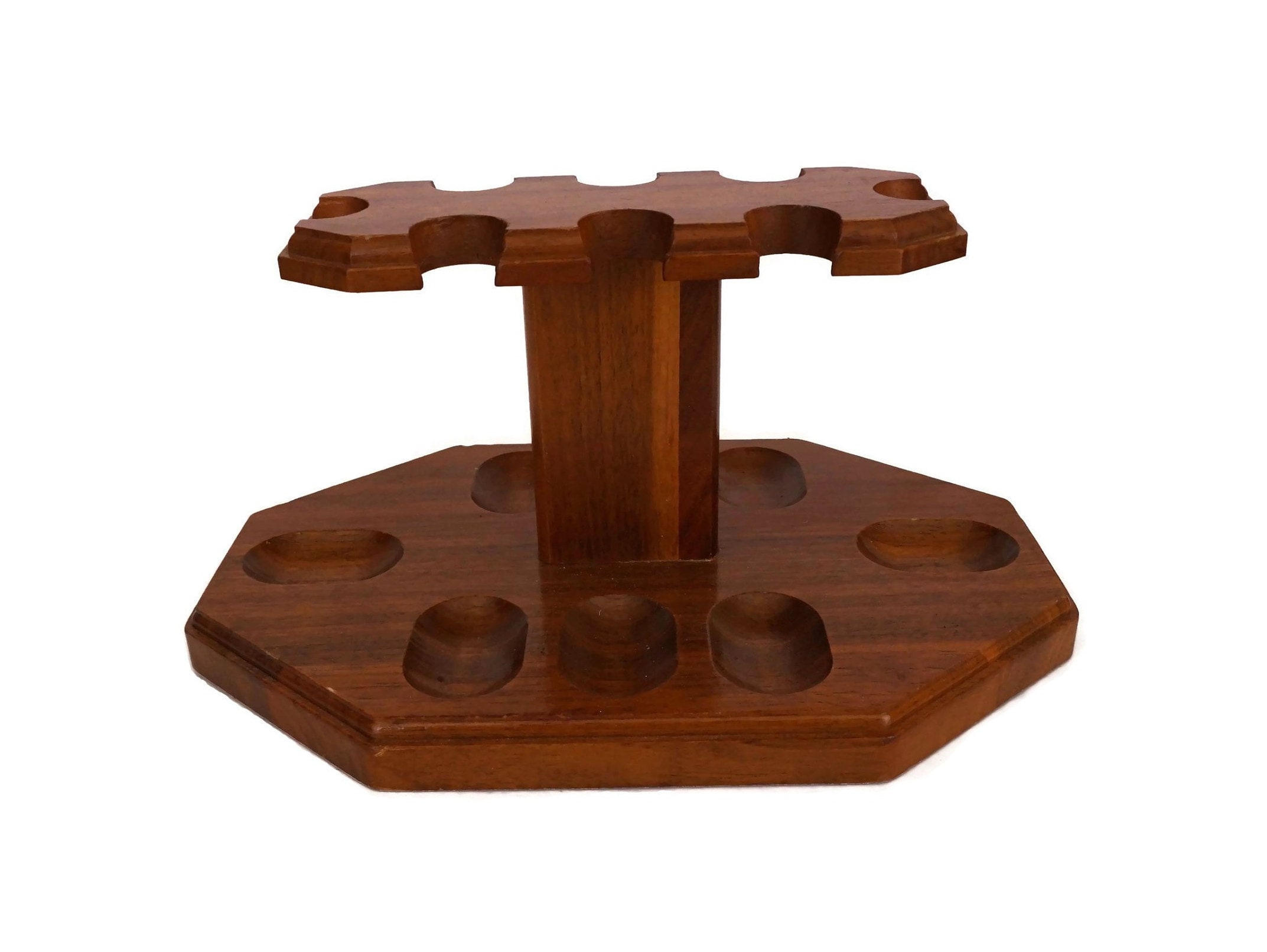 Vintage Wooden Pipe Rack, 8 Pipes Holder Stand, Gift for Smoker