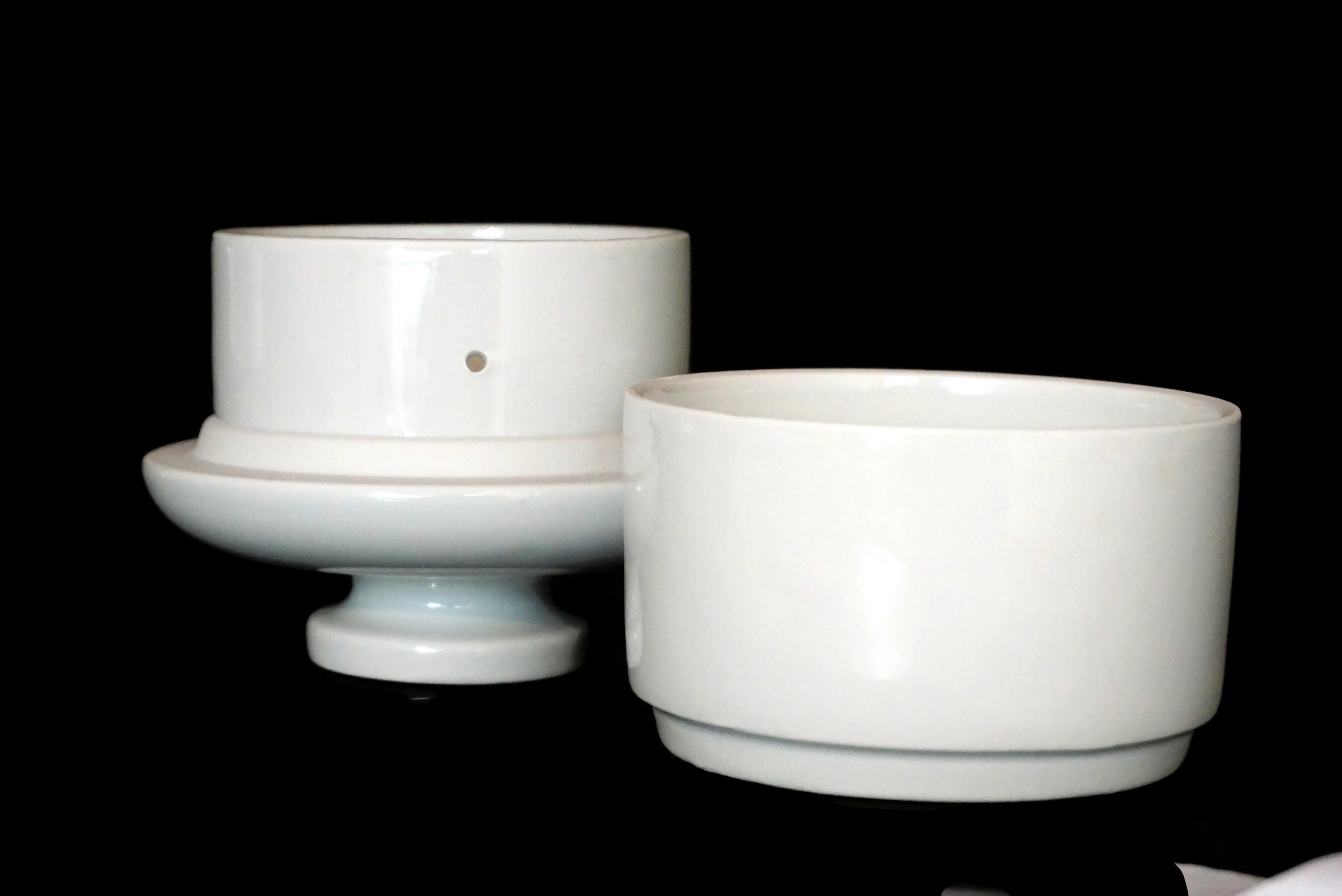 French Porcelain Butter Crock, Chiller Dish with Bell Lid